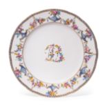 A Sevres Porcelain Plate Later Decorated to Match the 'Service Petits Vases et Guirlandes' Ordered f