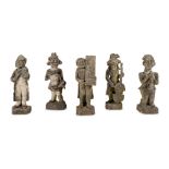 Five French Limestone Garden Figures of Musicians