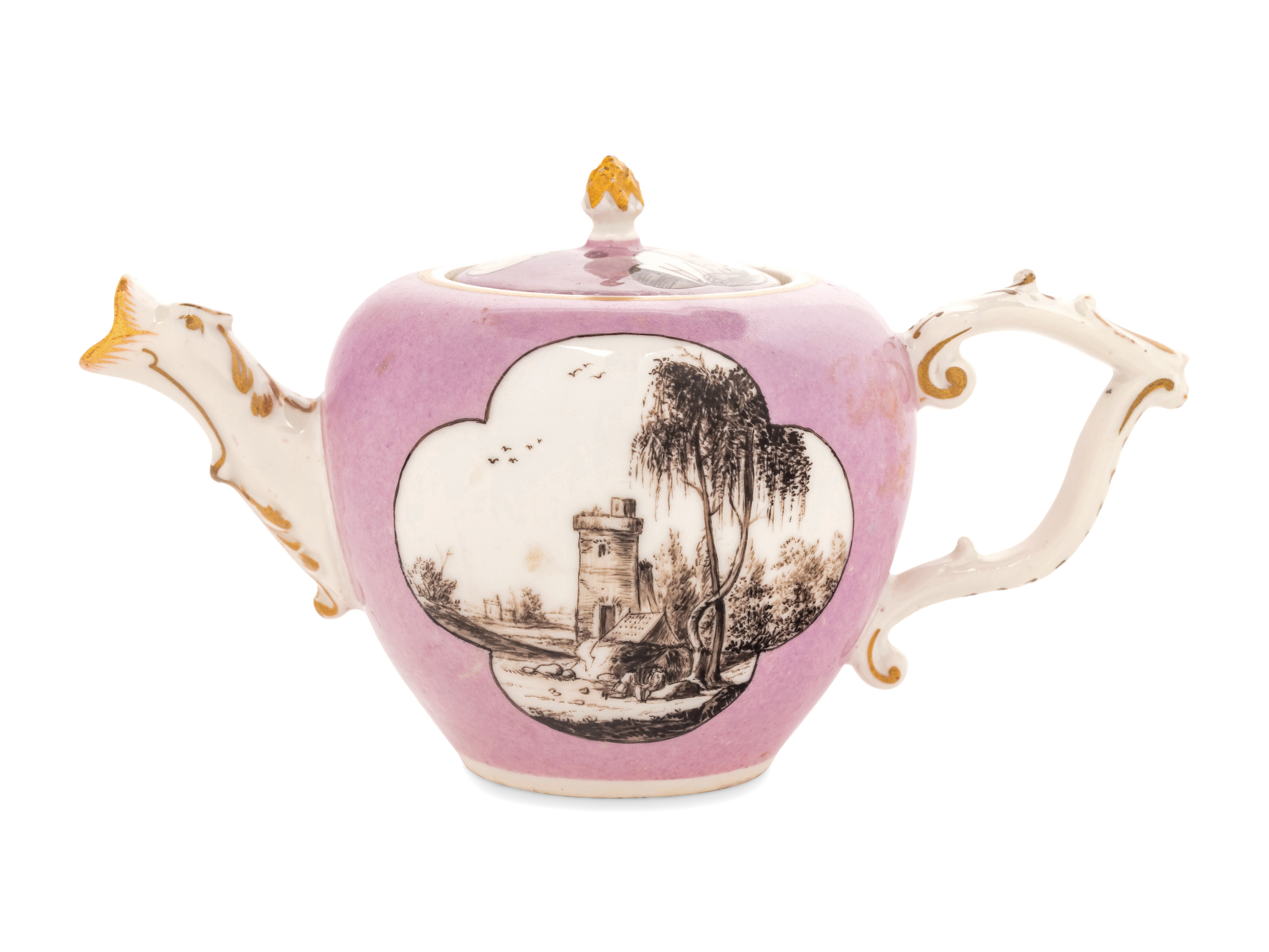 A Meissen Lilac-Ground Porcelain Teapot and Cover