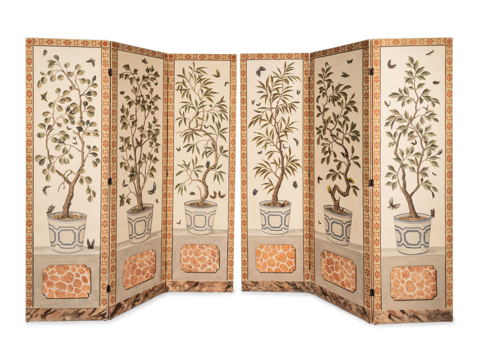A Pair of Painted Three-Panel Screens - Image 2 of 16
