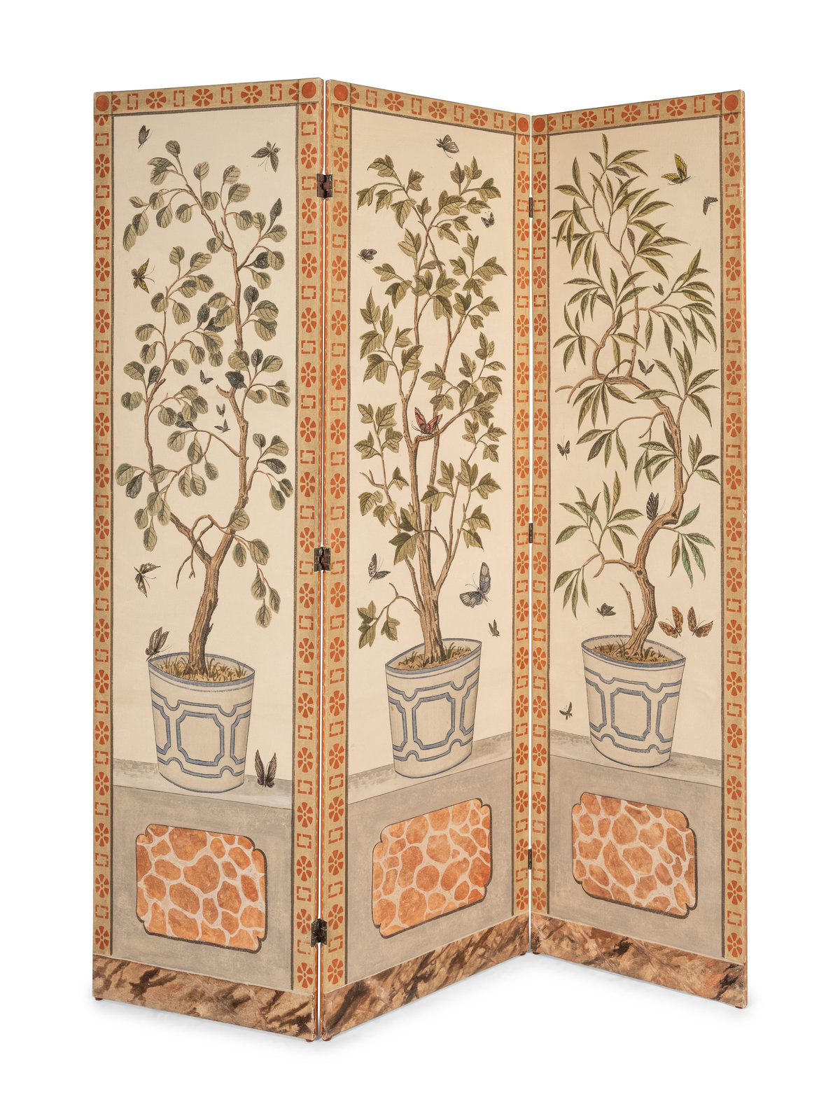 A Pair of Painted Three-Panel Screens - Image 5 of 16