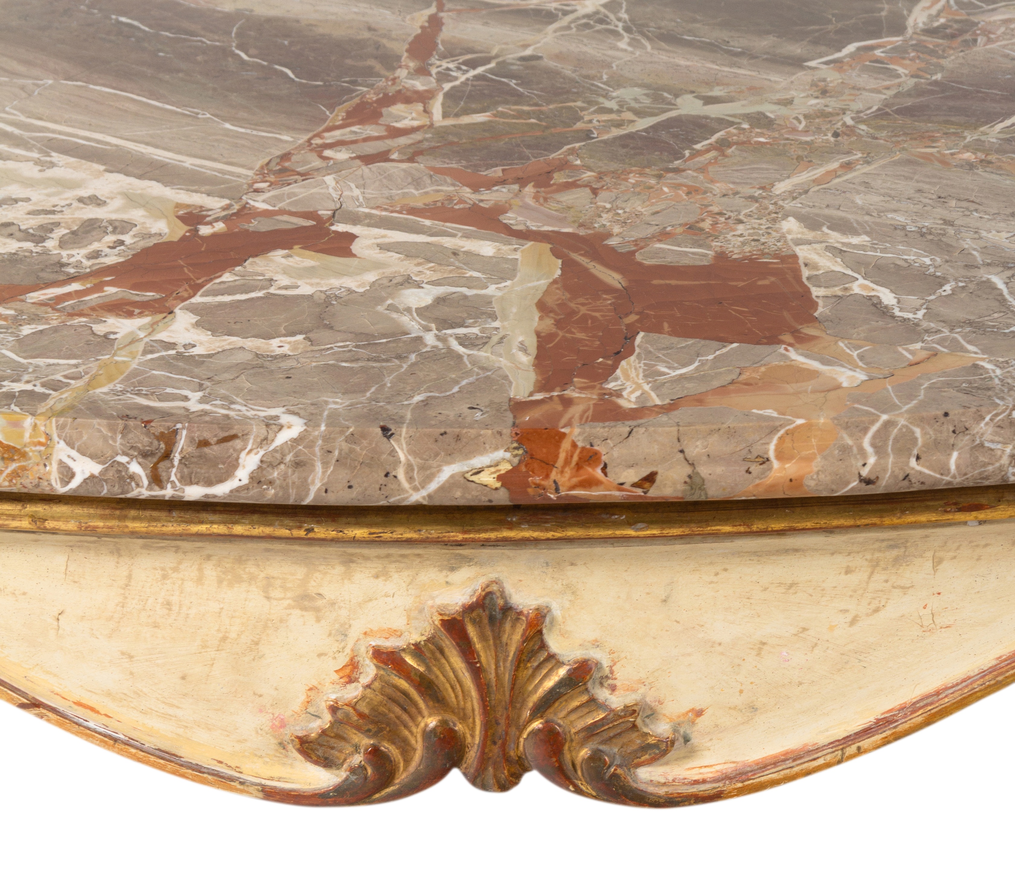 A Pair of Italian Painted and Parcel-Gilt Marble-Top Console Tables - Image 4 of 6
