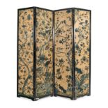 A Chinese Export Blue and White Wallpaper Four-Panel Screen