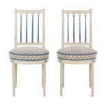 A Set of Four Louis XVI Blue and White-Painted Side Chairs