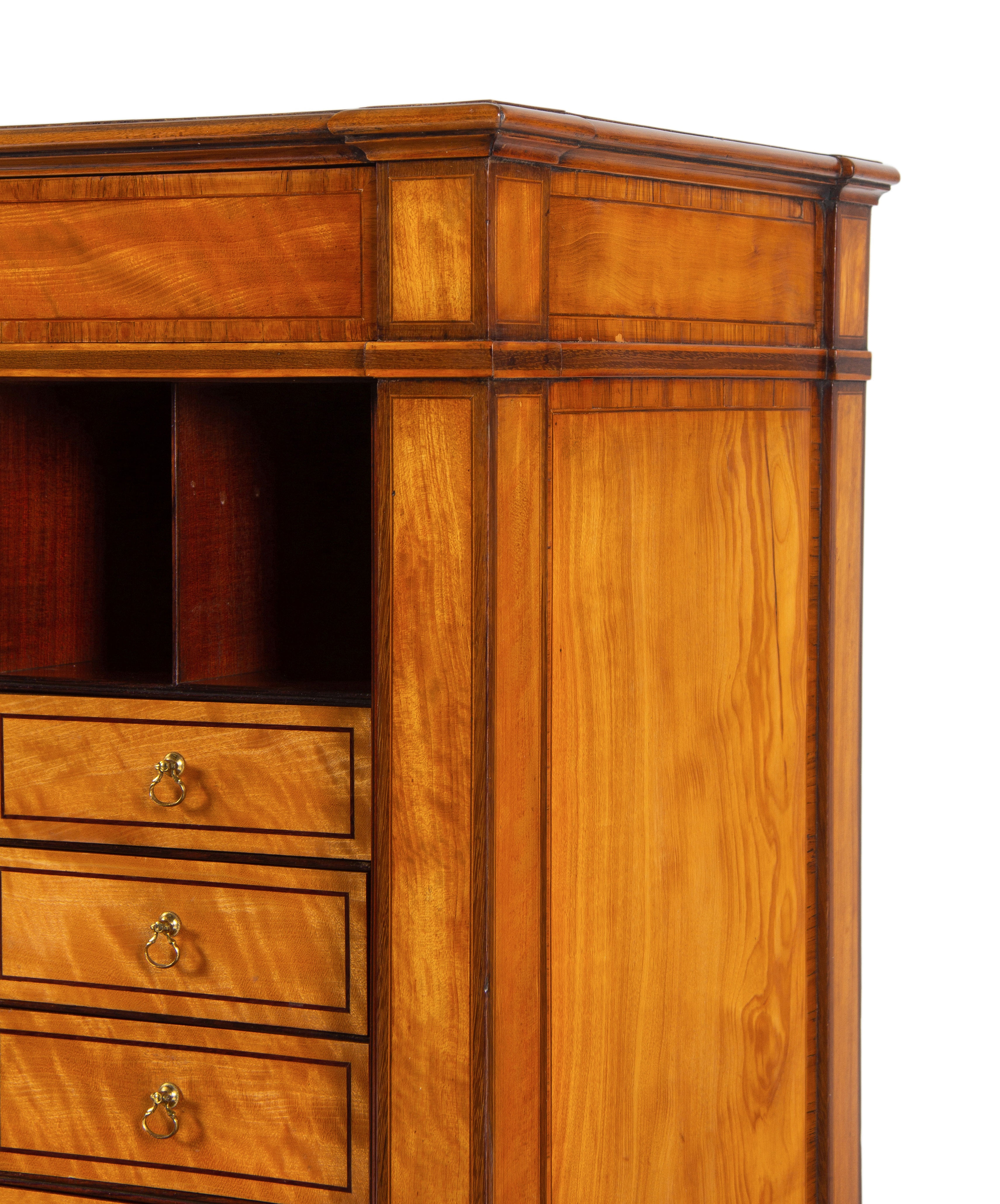 A George III Satinwood, Tulipwood and Amaranth Marquetry Fall-Front Secretaire - Image 7 of 11