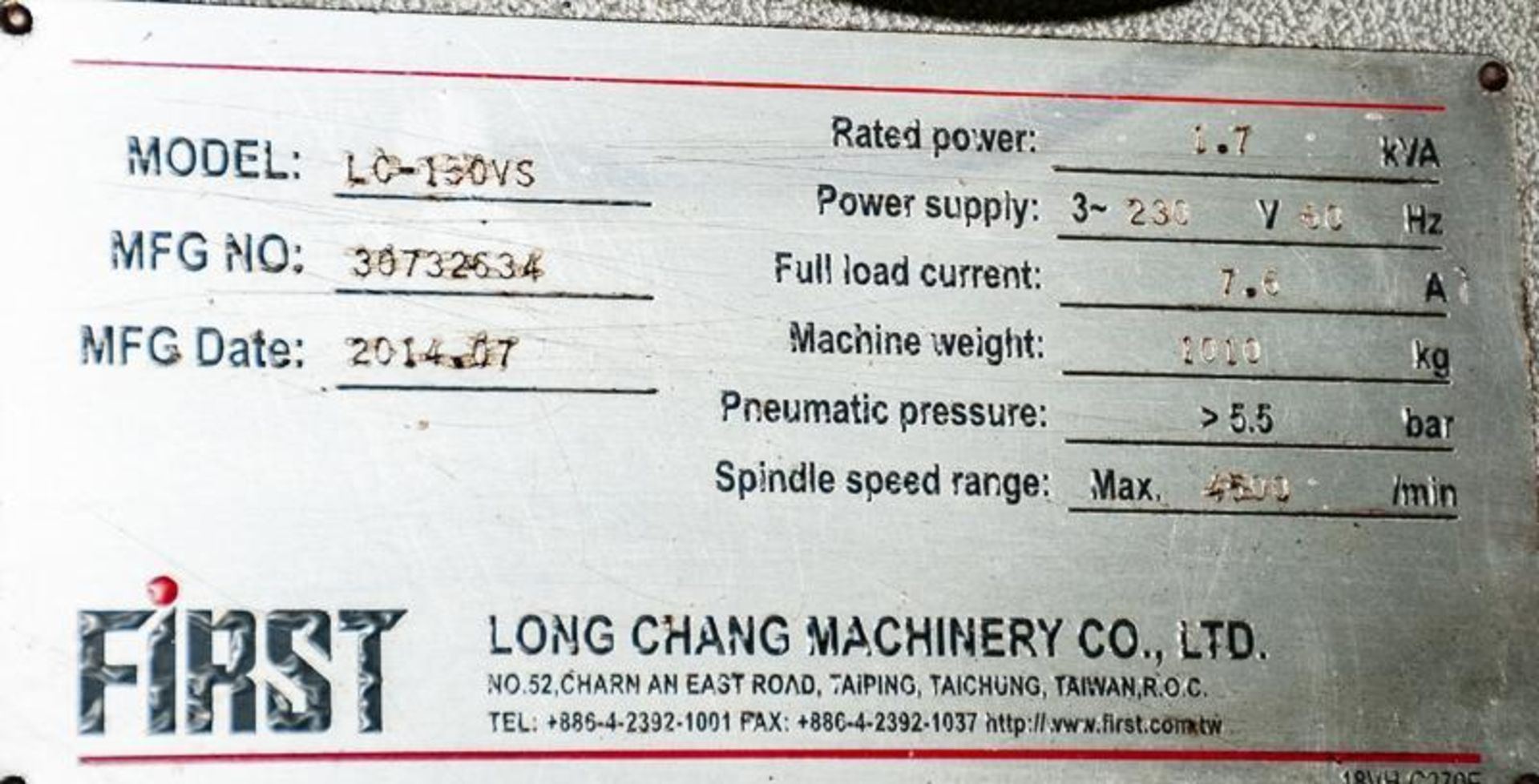 First LC130VS Vertical Mill, Mfg. No. 36732634, 2014, 230v 3ph, 9 X 50" Table, X Axis Feed, W/Newall - Image 6 of 7