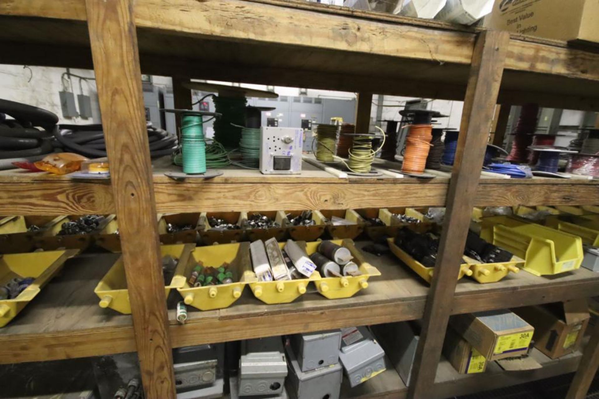 Contents on Wooden Shelf-Electrical Boxes, Wire Conduit Clamps, Fuses, Safety Switches, Etc. (On Sec - Image 3 of 11