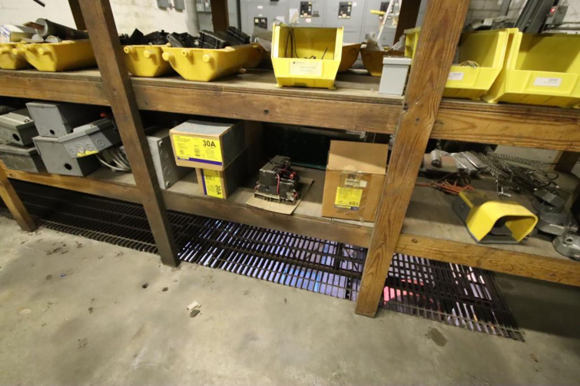 Contents on Wooden Shelf-Electrical Boxes, Wire Conduit Clamps, Fuses, Safety Switches, Etc. (On Sec - Image 7 of 11