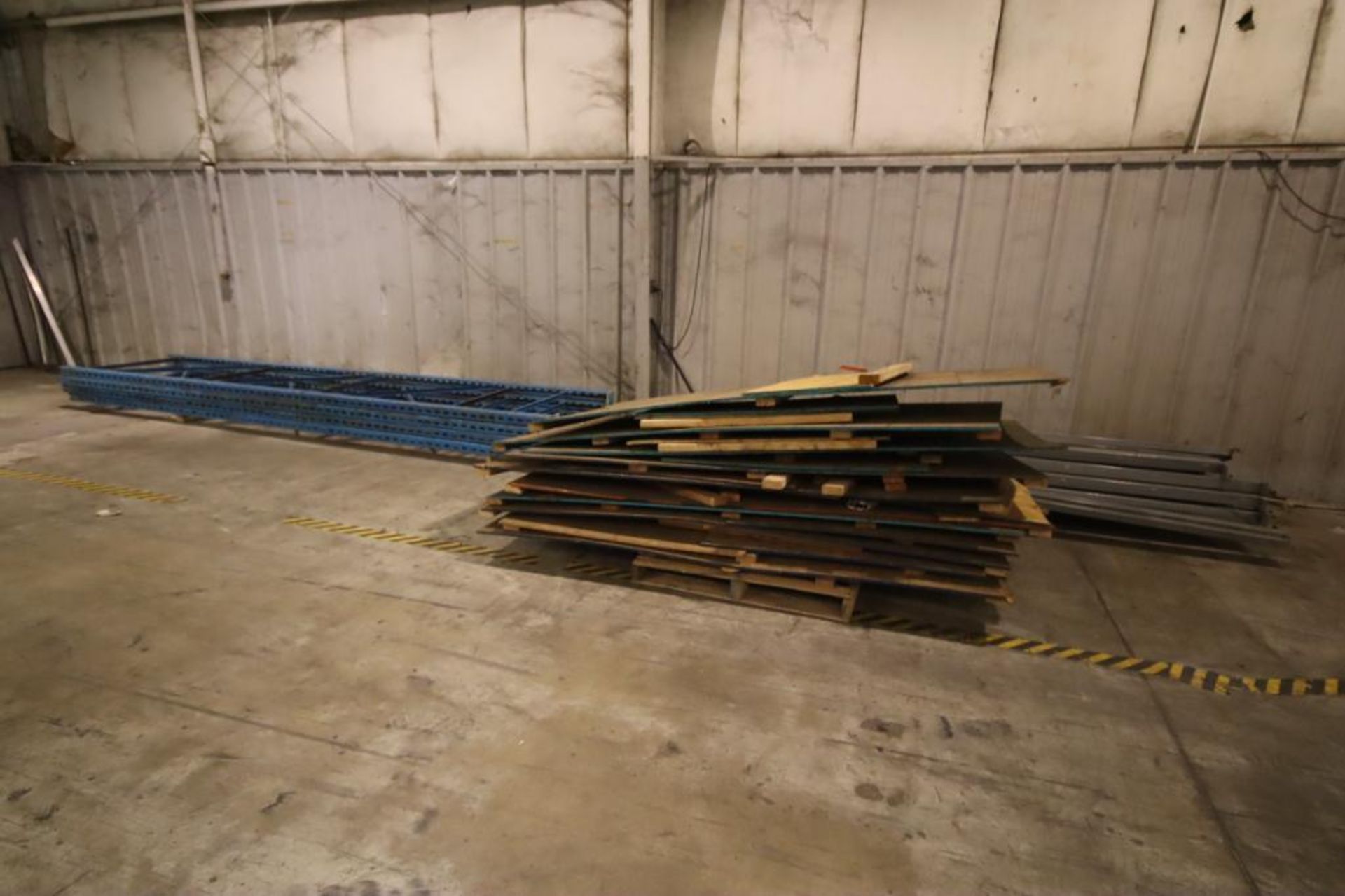 (3) Sections Pallet Rack Slot Type-4-Uprights 15'x42", 18-Cross Bars 12', 9 Pcs. Strand Board Deckin