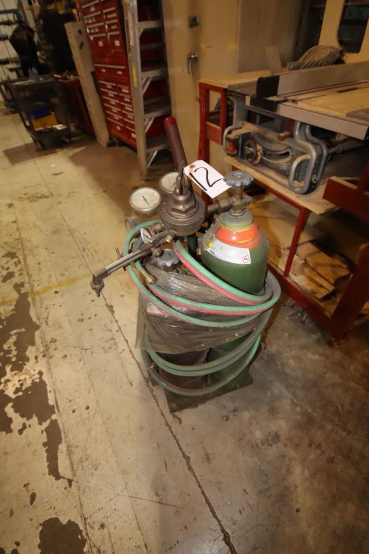 Torch Cart with Torch, Hose, Gauges (1-One Broken) and Tanks