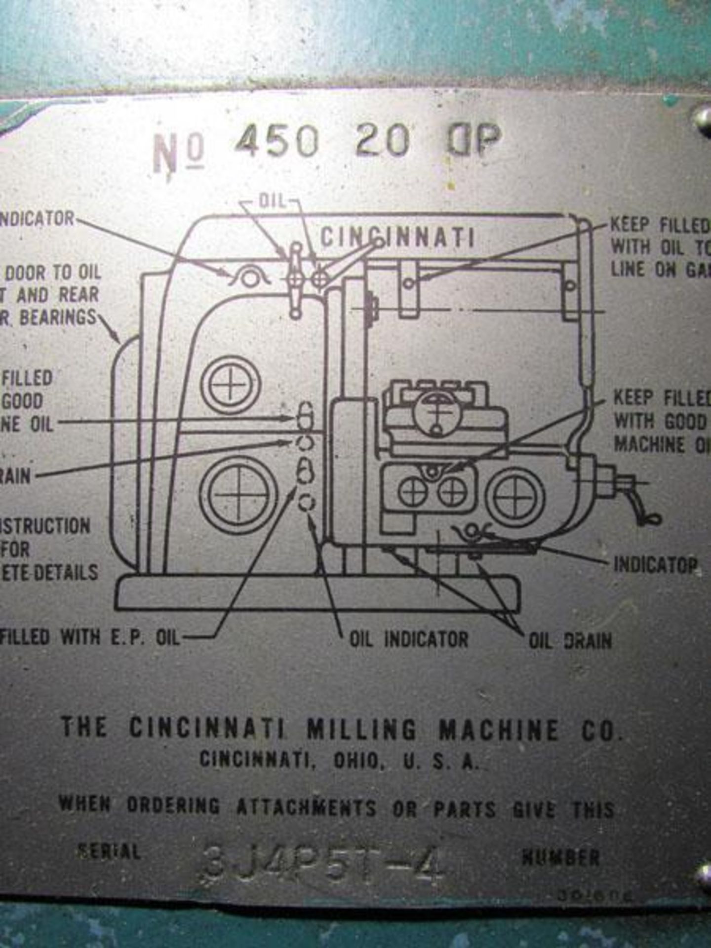 Cincinnati No. 450 20 DP Plain Dual Power Dial Type Horizontal Milling Machine - Image 11 of 12