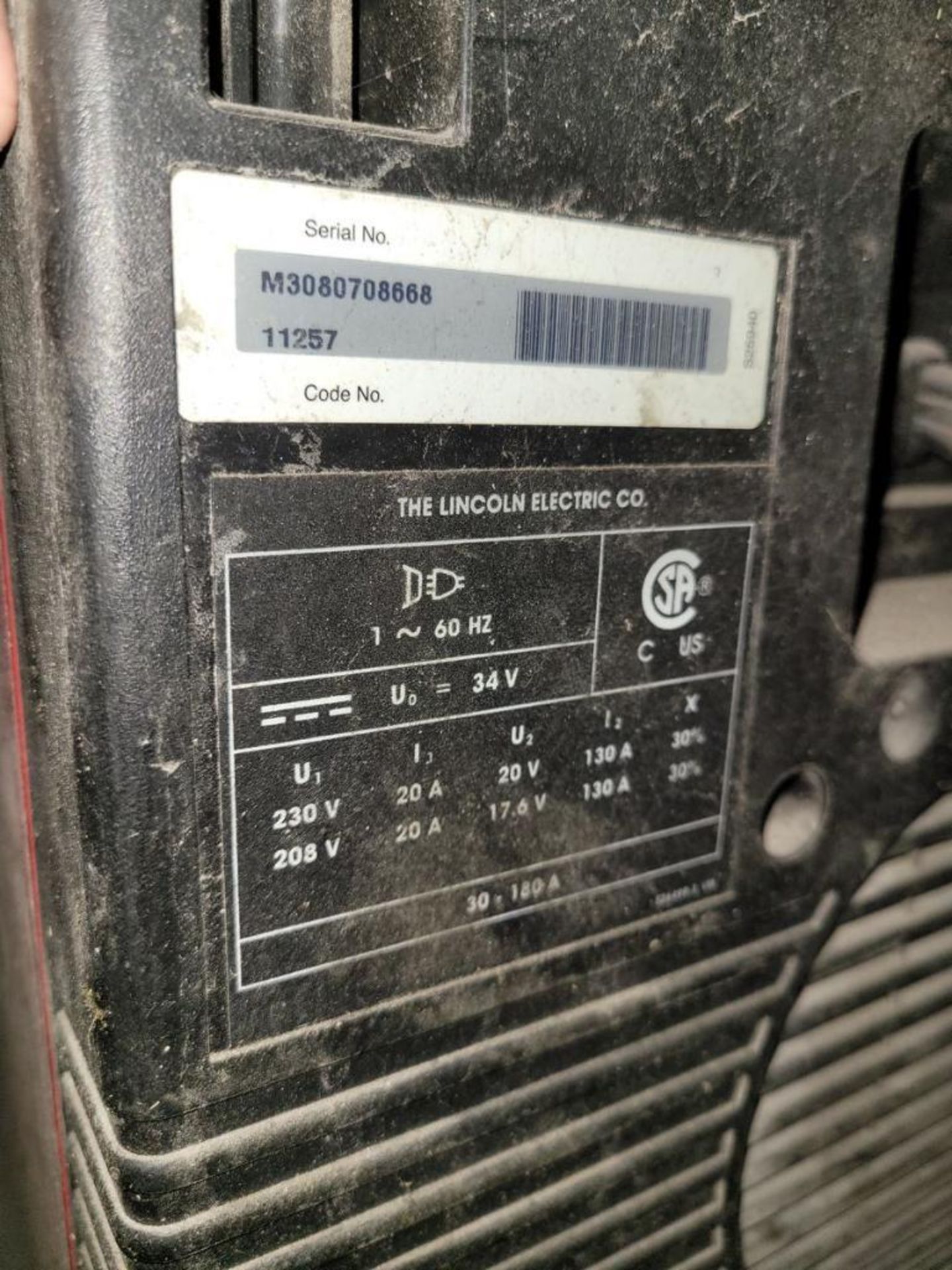 Lincoln Electric Powermig 180C Mig Welder: Output: 180A, 30V, Input: 208-230V, 1PH, S/N M3080708668 - Image 4 of 4