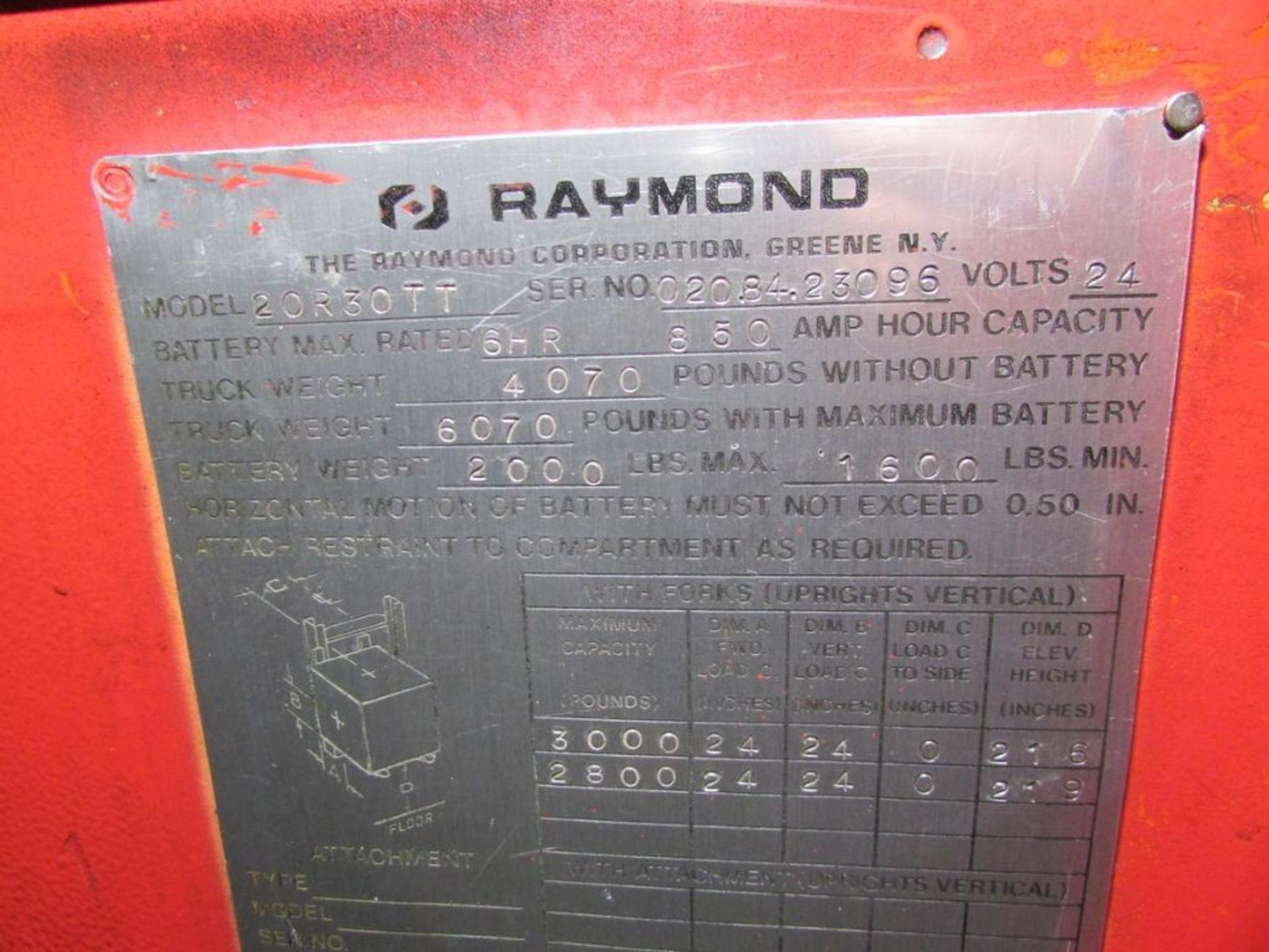 Raymond 20R30TT 3000 Lb. 24V Stand Up Electric Reach Truck - Image 12 of 14