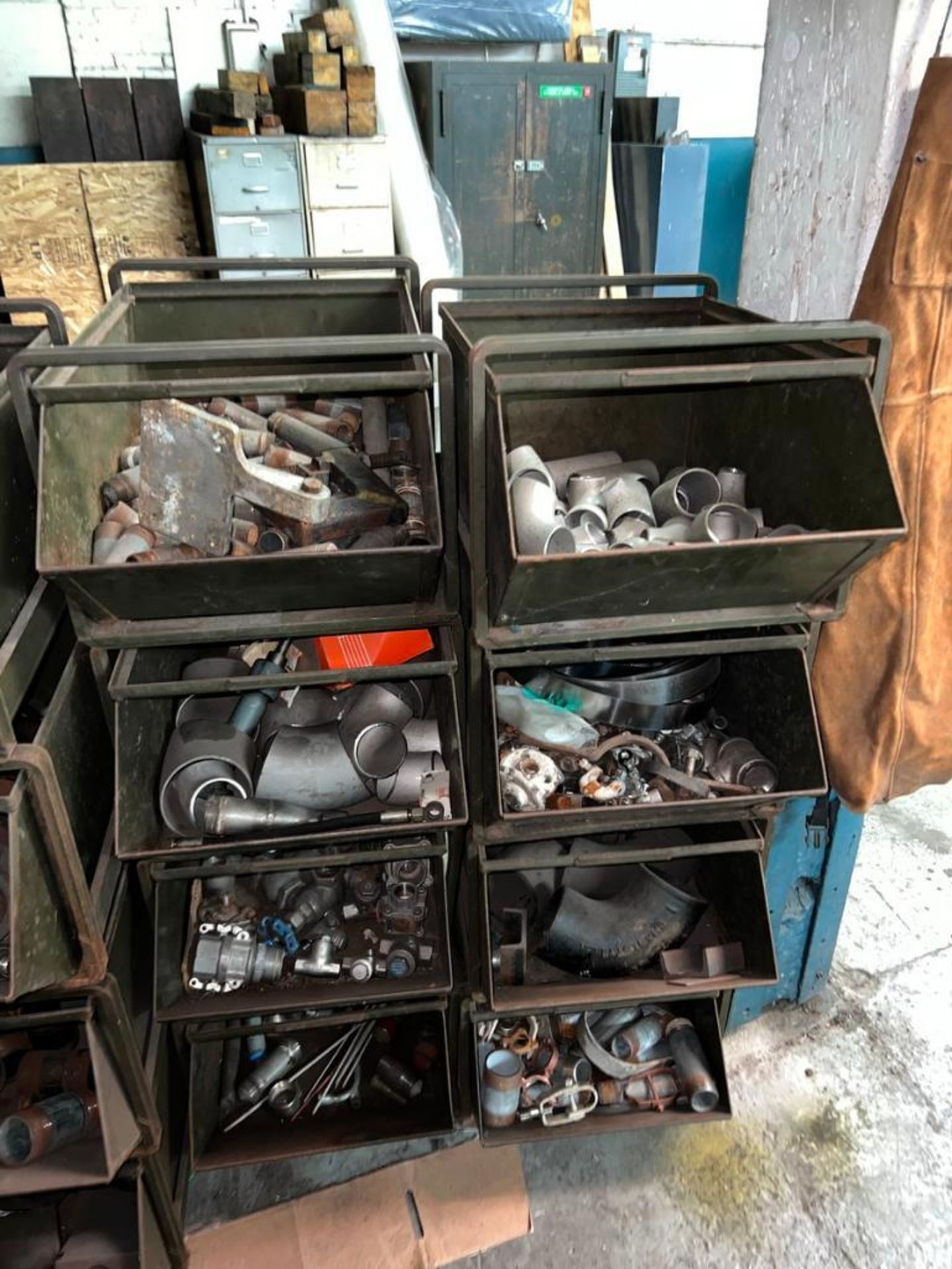 (1) Lot bins with assorted pipe fitting, shut off valves and copper fittings, Located At 32 Mill St, - Image 6 of 12