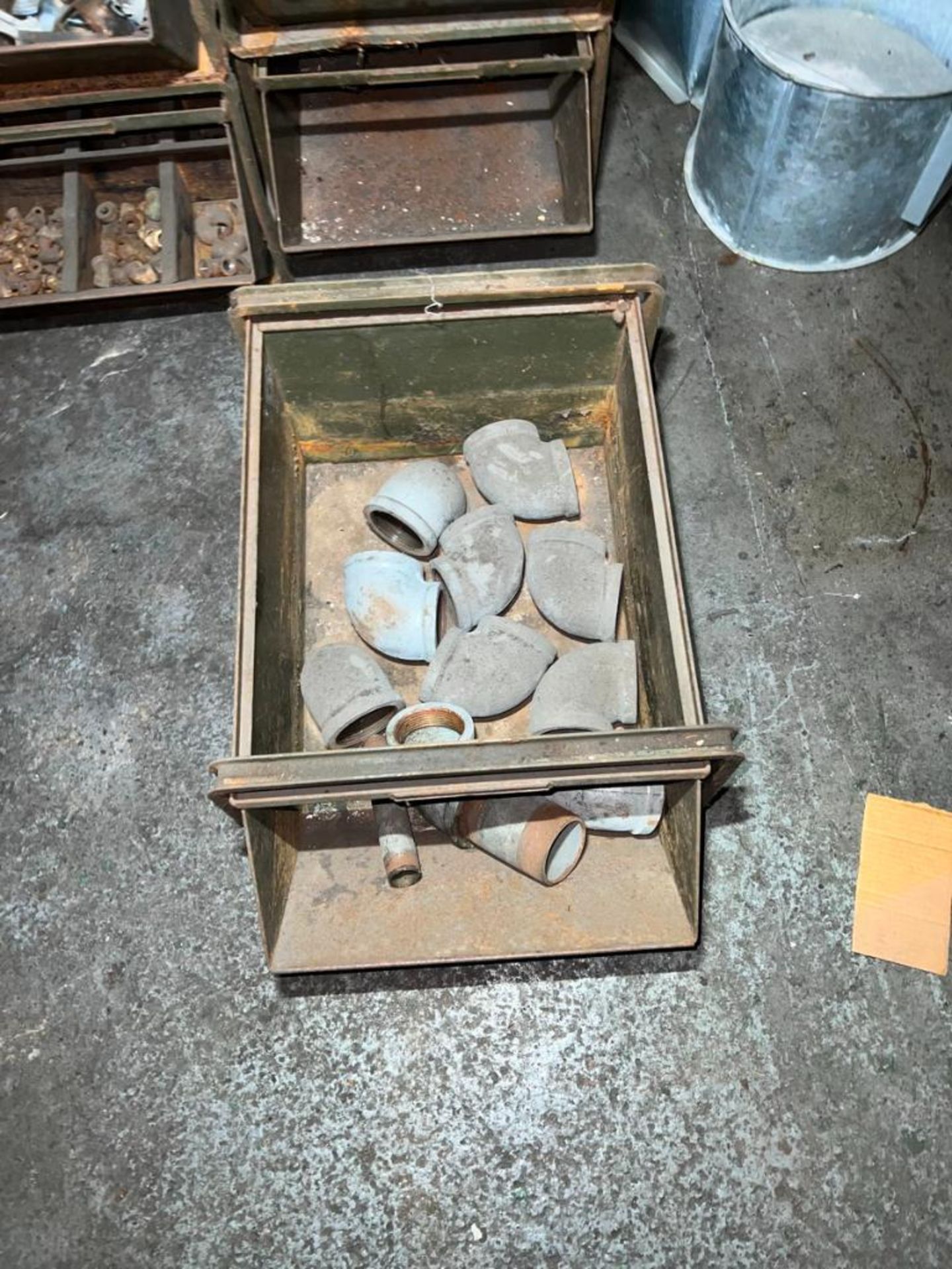 (1) Lot bins with assorted pipe fitting, shut off valves and copper fittings, Located At 32 Mill St, - Image 12 of 12