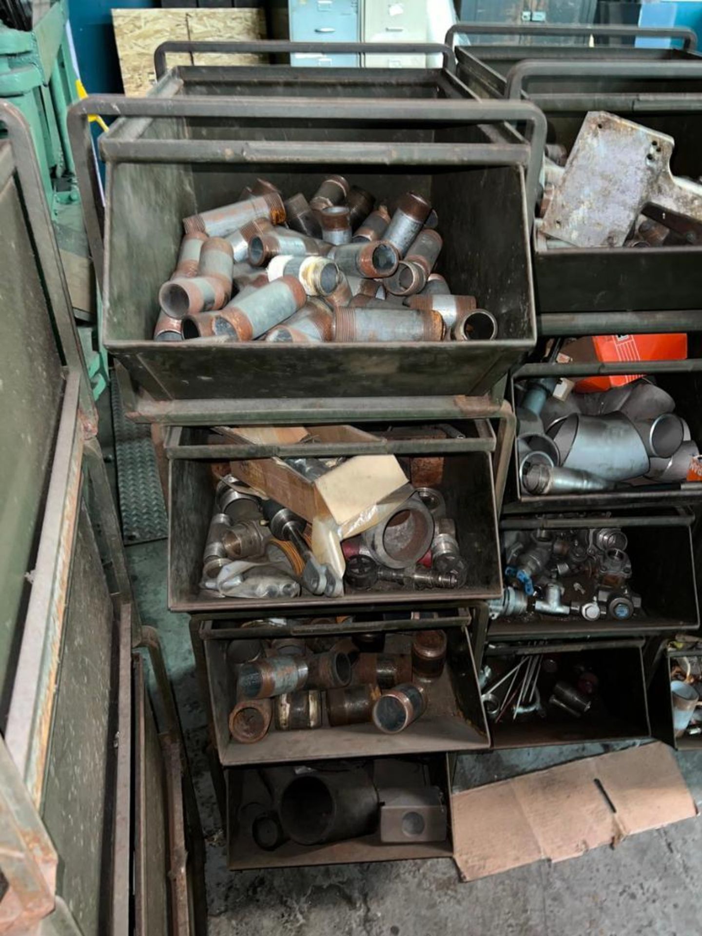(1) Lot bins with assorted pipe fitting, shut off valves and copper fittings, Located At 32 Mill St, - Image 5 of 12