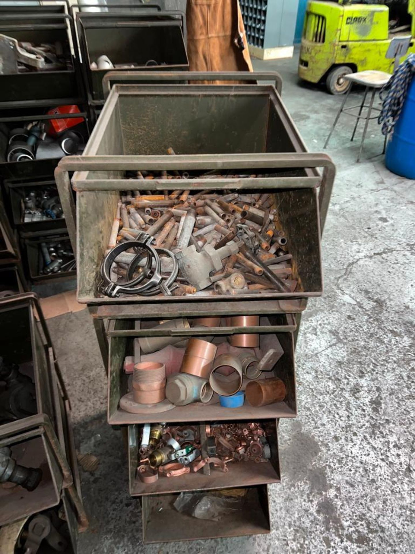 (1) Lot bins with assorted pipe fitting, shut off valves and copper fittings, Located At 32 Mill St, - Image 7 of 12