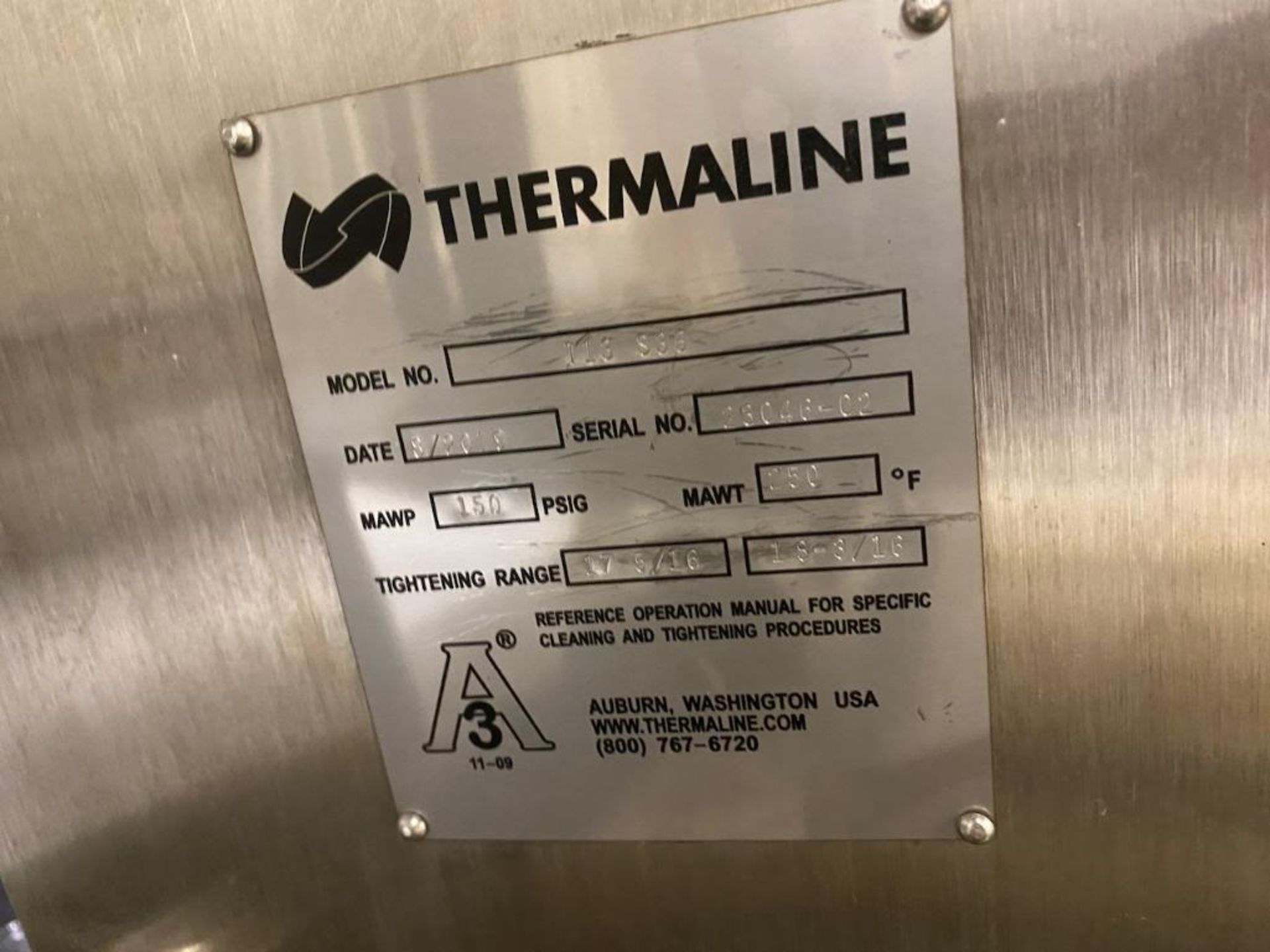 2019 Thermaline Stainless Steel, Plate Heat Exchanger. Model 113 S36. Rated For 150 PSI At 250 Degre - Image 2 of 2
