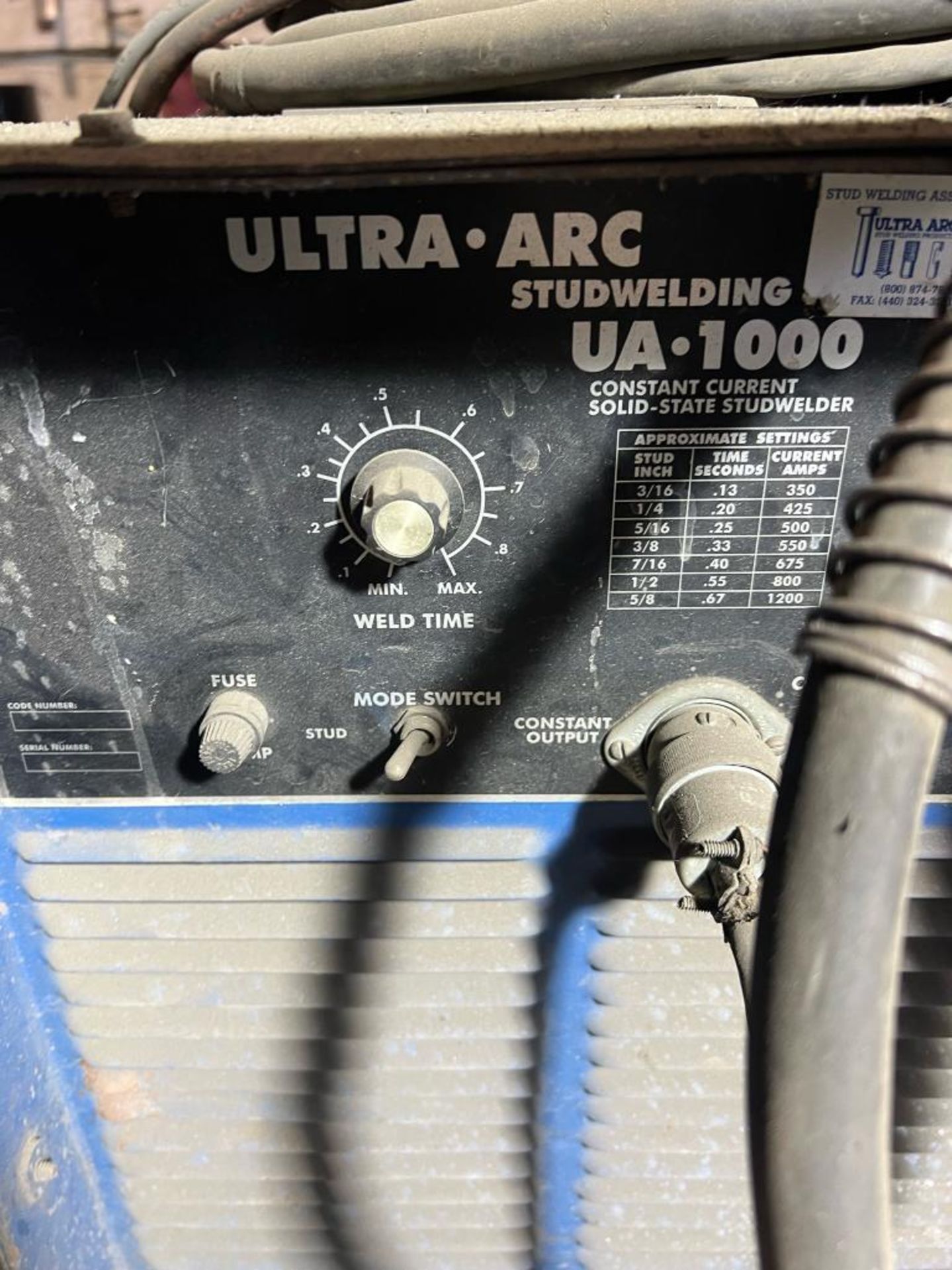 Ultra-Arc Stud Welder, UA-1000, with Leads, Single Phase - Image 3 of 4