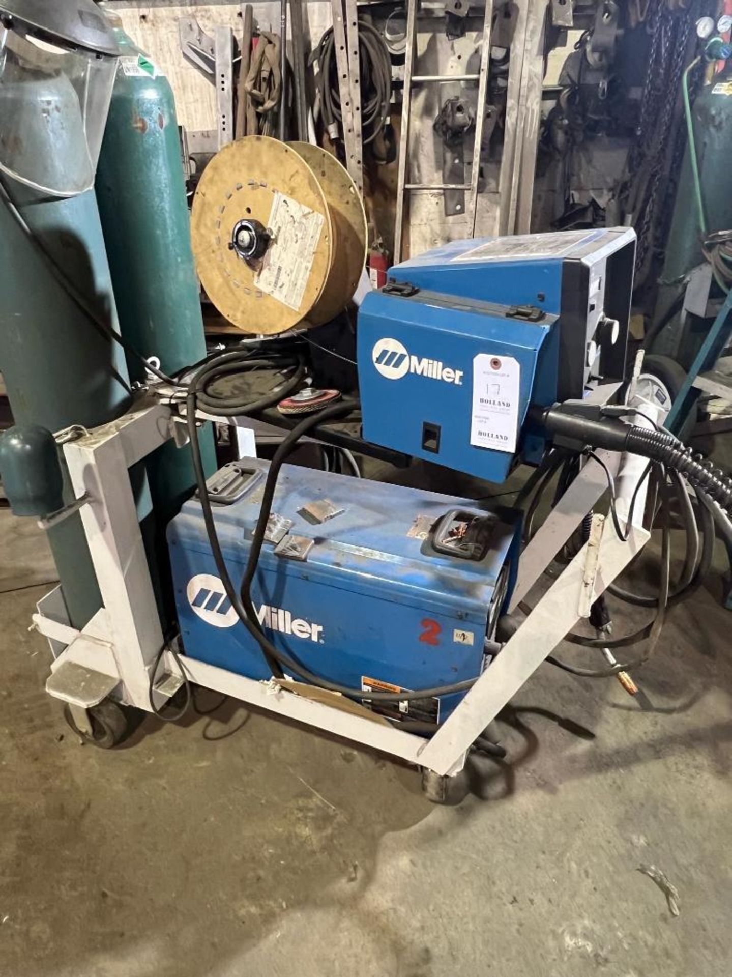 Miller XMT450 with Miller 70 Series 24V Wire Feeder, sold with Cart, single phase, Bottles not inclu