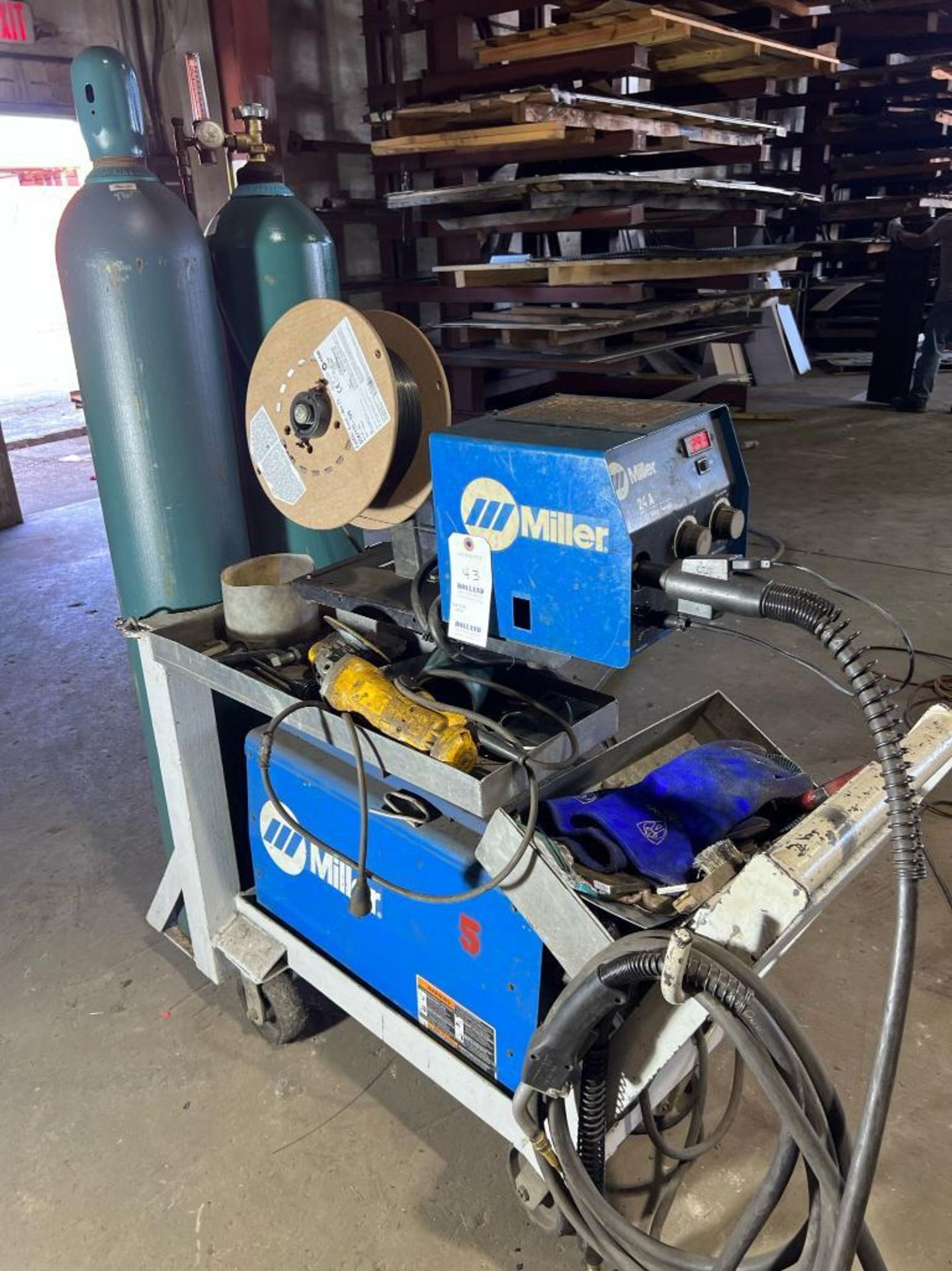 Miller XMT50 Wire Feed Welder, Sold with Cart & Miller 24A 24V Wire Feeder, Single Phase, Bottles No