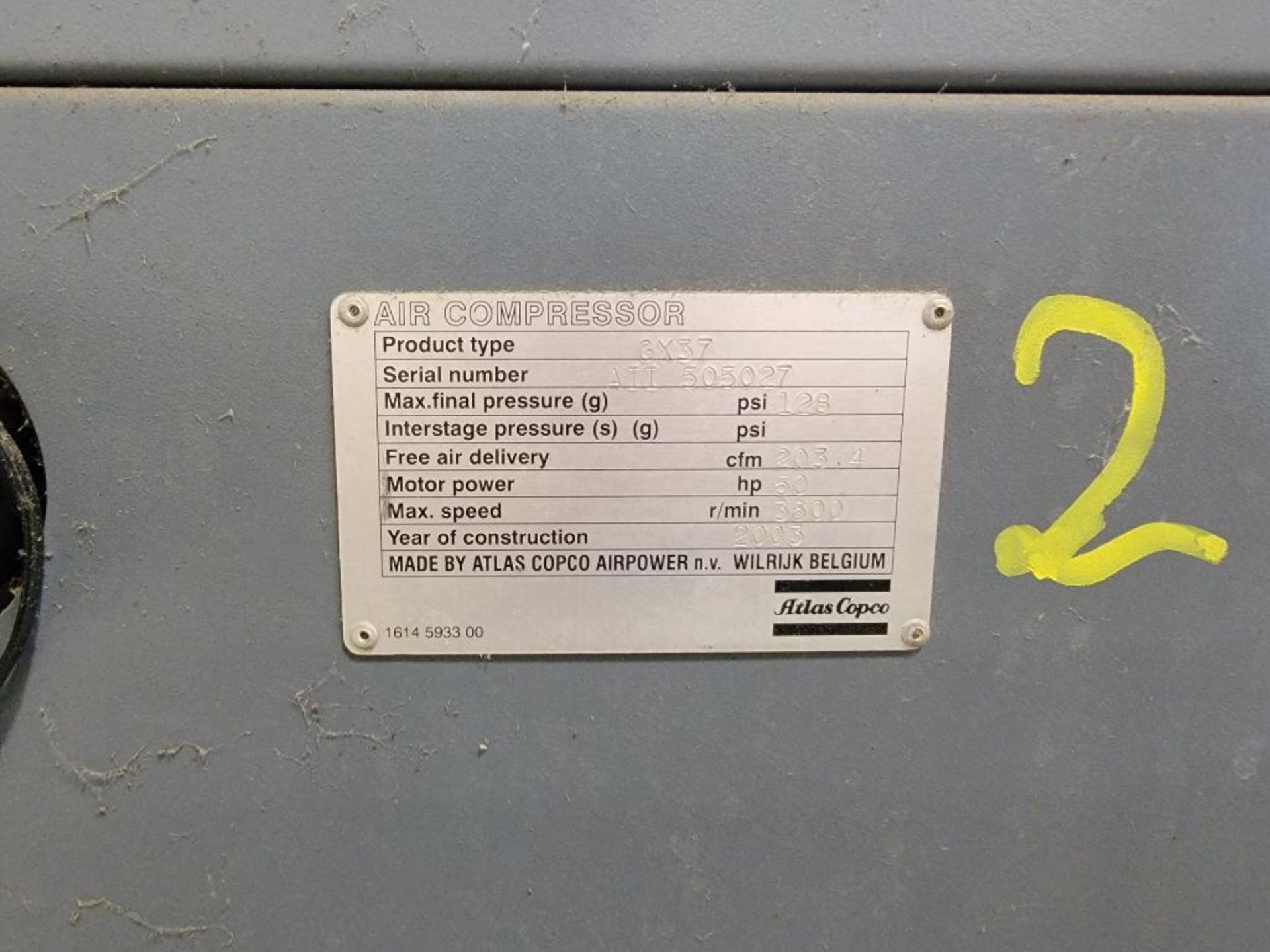 2003 Atlas Copco 50-HP Air Compressors Model GX37 S/N AII505027 (not in operation) 123 psi, 203 cfm - Image 4 of 4