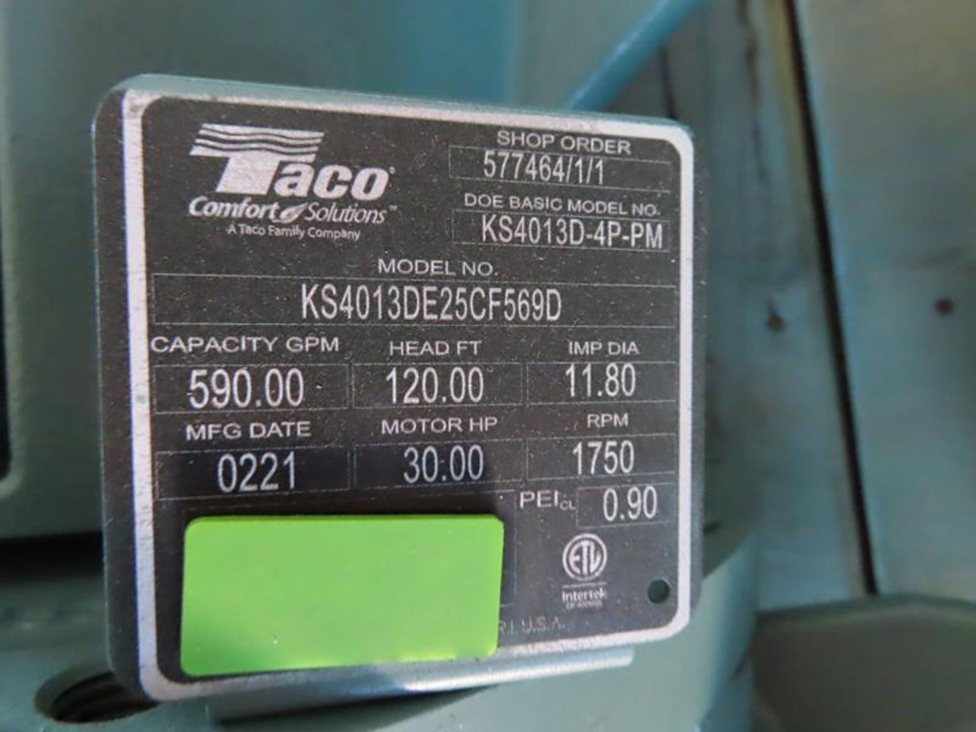 2021 TACO KS4013DE25CF569D MOTOR, 590GPM, 120 HEAD FT, 30HP, 1750RPM - Image 5 of 5