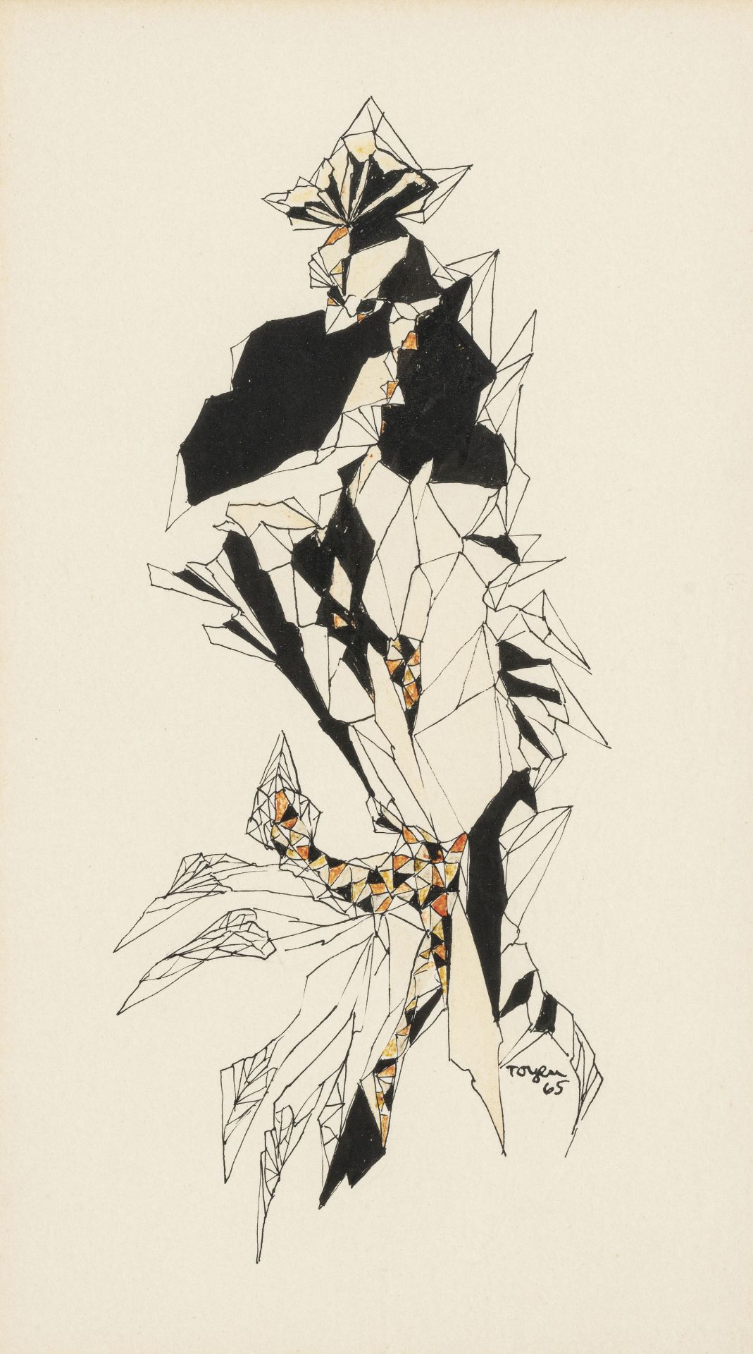 Marie Toyen (1902-1980), Composition, 1965, encre sur papier, signée et datée, 23,5x13,5 cm