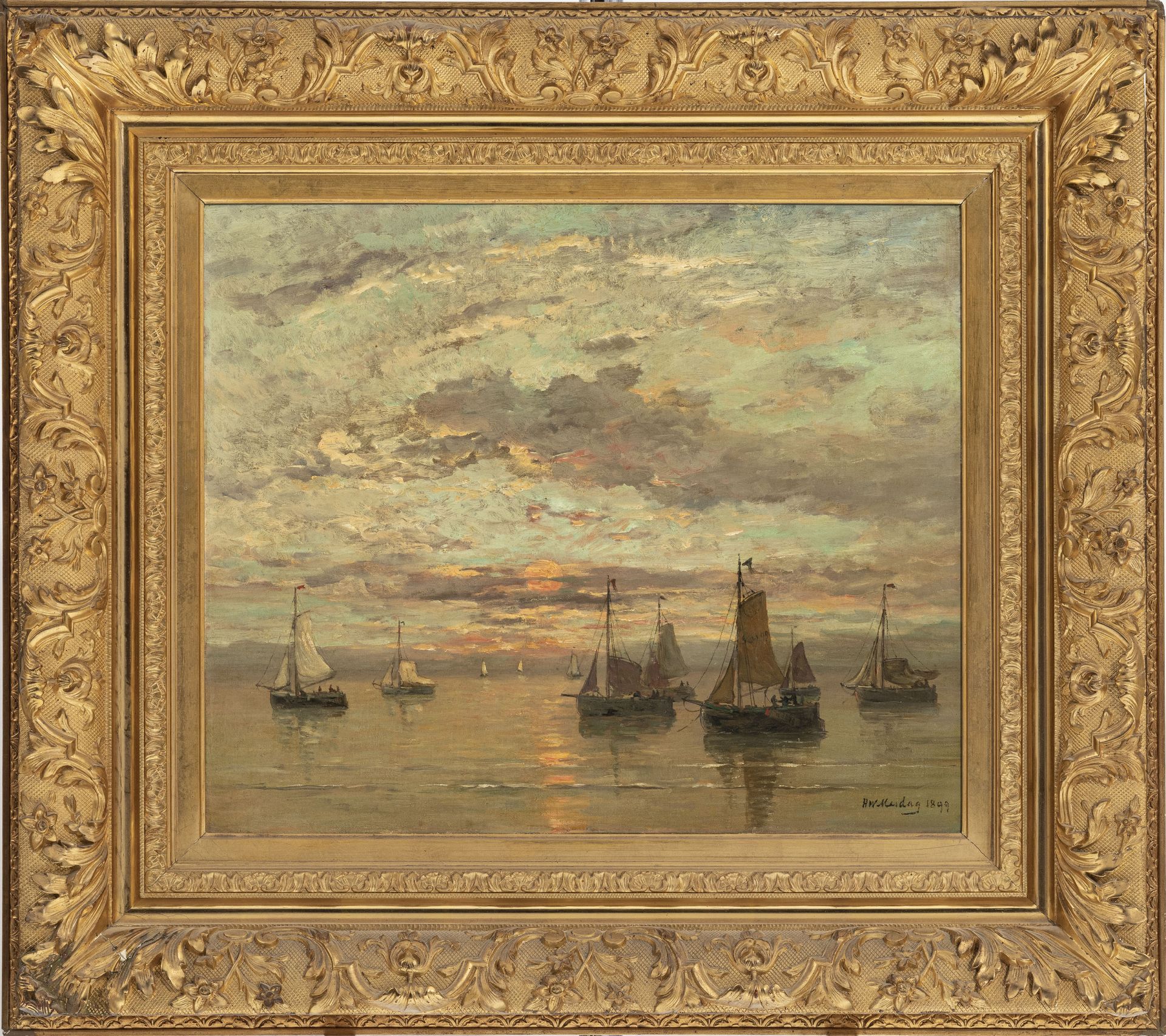 Hendrik Willem Mesdag (1831-1915), Marine au soleil couchant, 1899, huile sur toile, signée et datée - Image 2 of 5