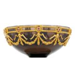 Adler, a smoky quartz bowl ornamented with bows and garlands set with round brillant cut rubies