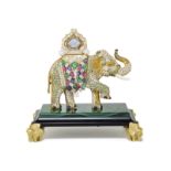 Brooch featuring an elephant 18K gold entirely set with diamonds, sapphires, emeralds, rubies, ivory