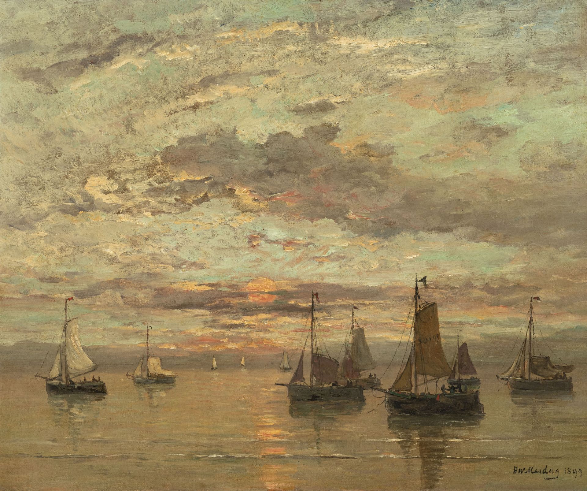 Hendrik Willem Mesdag (1831-1915), Marine au soleil couchant, 1899, huile sur toile, signée et datée