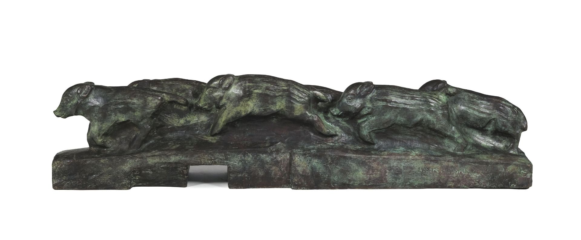 Robert Hainard (1906-1999), Six marcassins, sculpture en bronze, signée et numérotée 4/12, [...], 28