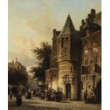 Cornelis Springer (1817-1891), Vue d'une rue animée, 1849-1869, huile sur toile, signée et datée, 65