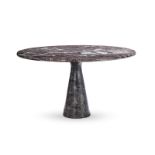 Table attribuée à Angelo Mangiarotti (1921-2012), en marbre gris, piètement tronconique élancé, h. 7