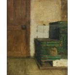 Albert Anker (1831-1910), Intérieur avec fourneau et porte , huile sur toile, 37,5x30,5 cm