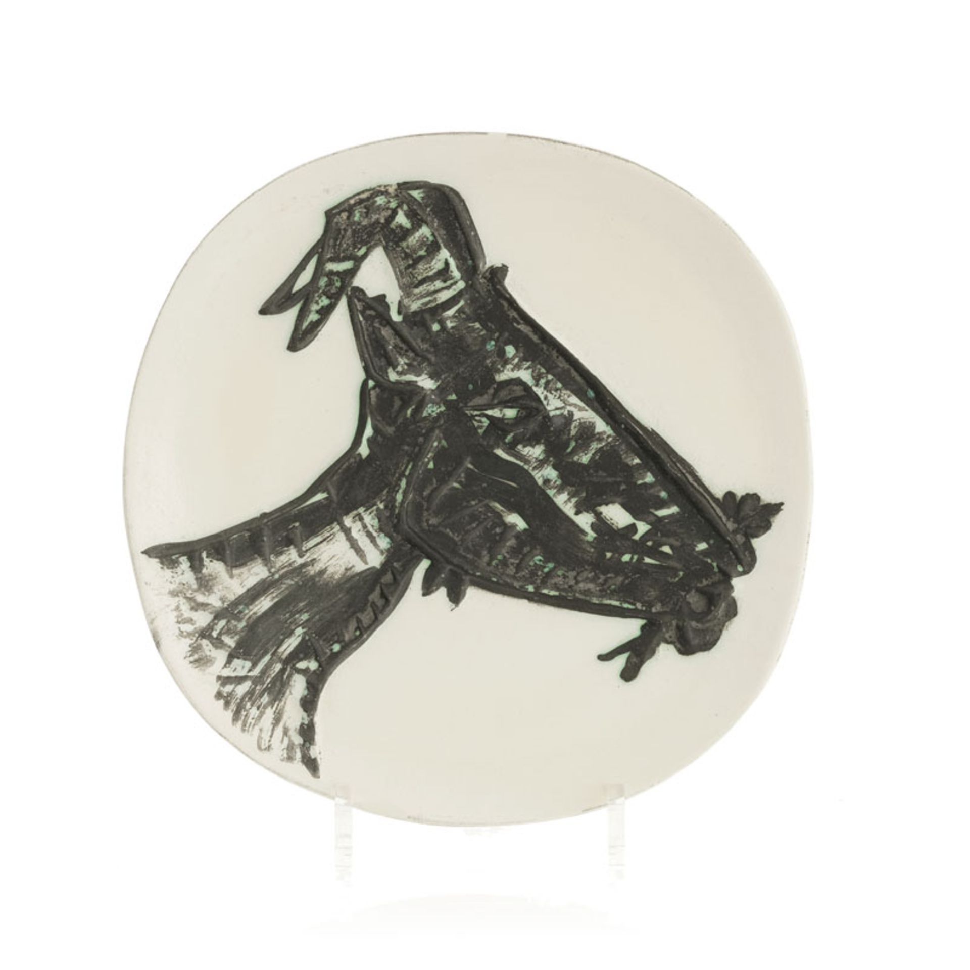 Pablo Picasso (1881-1973), Tête de chèvre de profil, 1950, assiette ronde en terre cuite, paraffine,