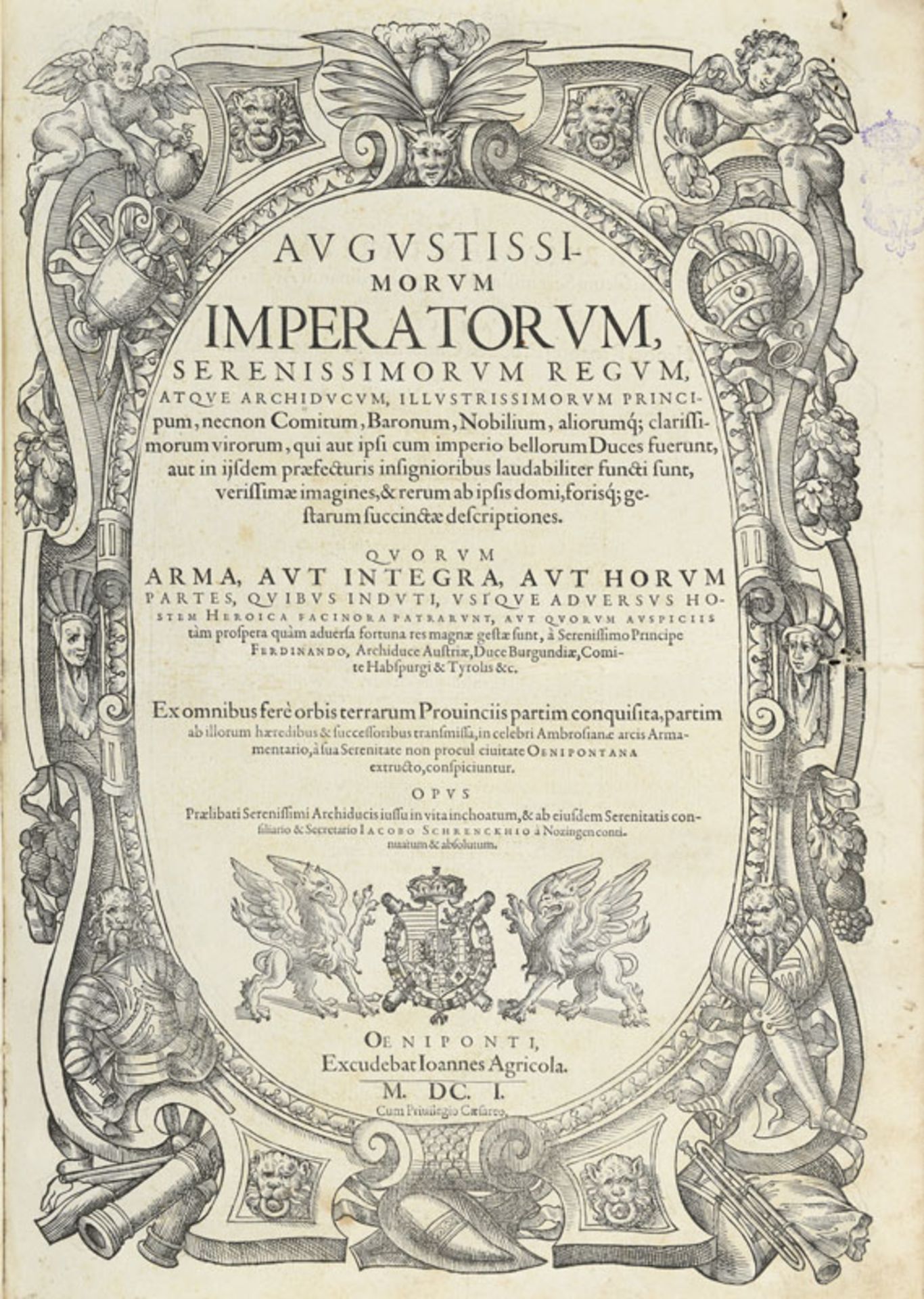 ARMES SCHRENCK von NOTZING (Jakob). Augustissimorum imperatorum... Innsbruck, Agricola, 1601. Grand - Bild 3 aus 7