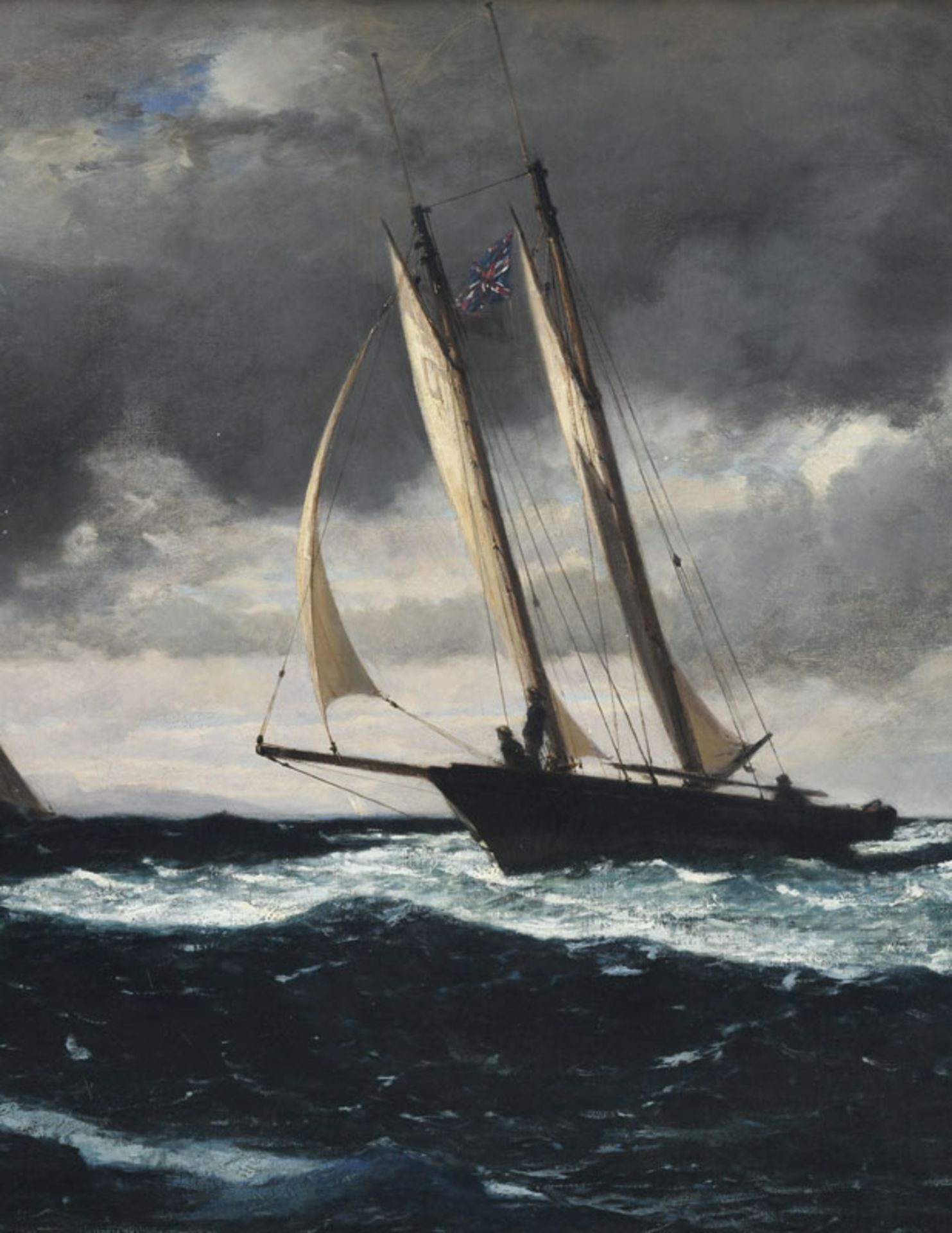 François Bocion (1828-1890), Gros temps sur le Léman , 1865, huile sur toile, signée, 56x82 cm - Image 3 of 5