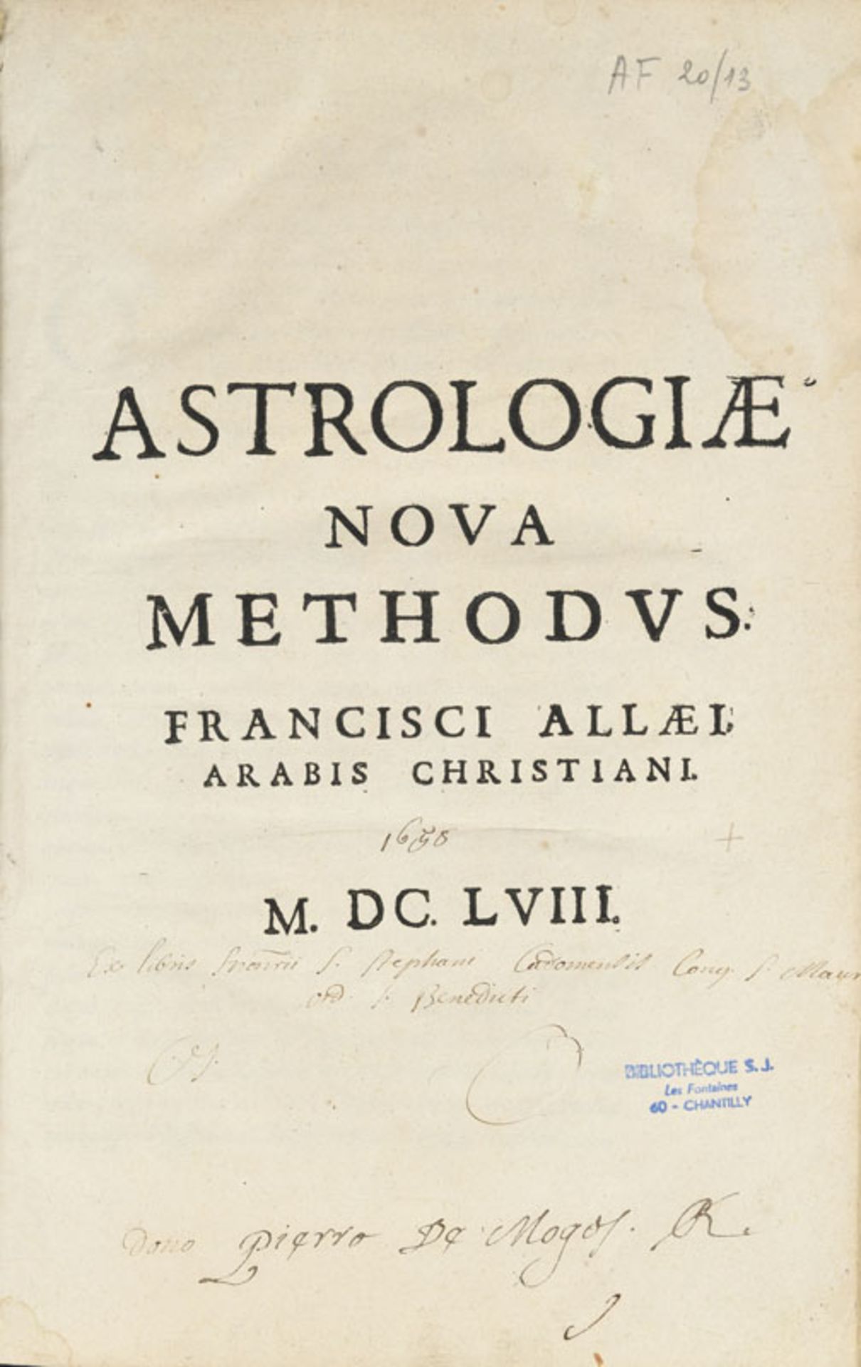 ASTROLOGIE [Yves de Paris]. Astrologiae nova methodus. Francisci Allaei arabis christiani... [Rennes - Image 2 of 6