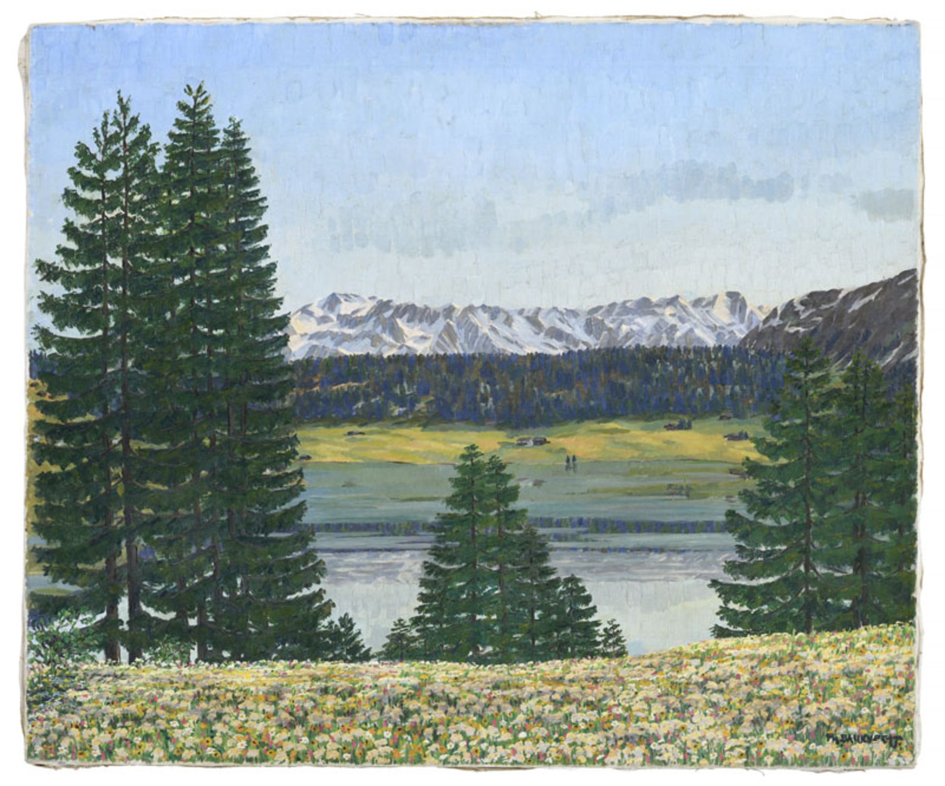 Philipp Bauknecht (1884-1933), Le lac de Davos avec vue sur Höhwald, 1910-1914, huile sur toile, sig