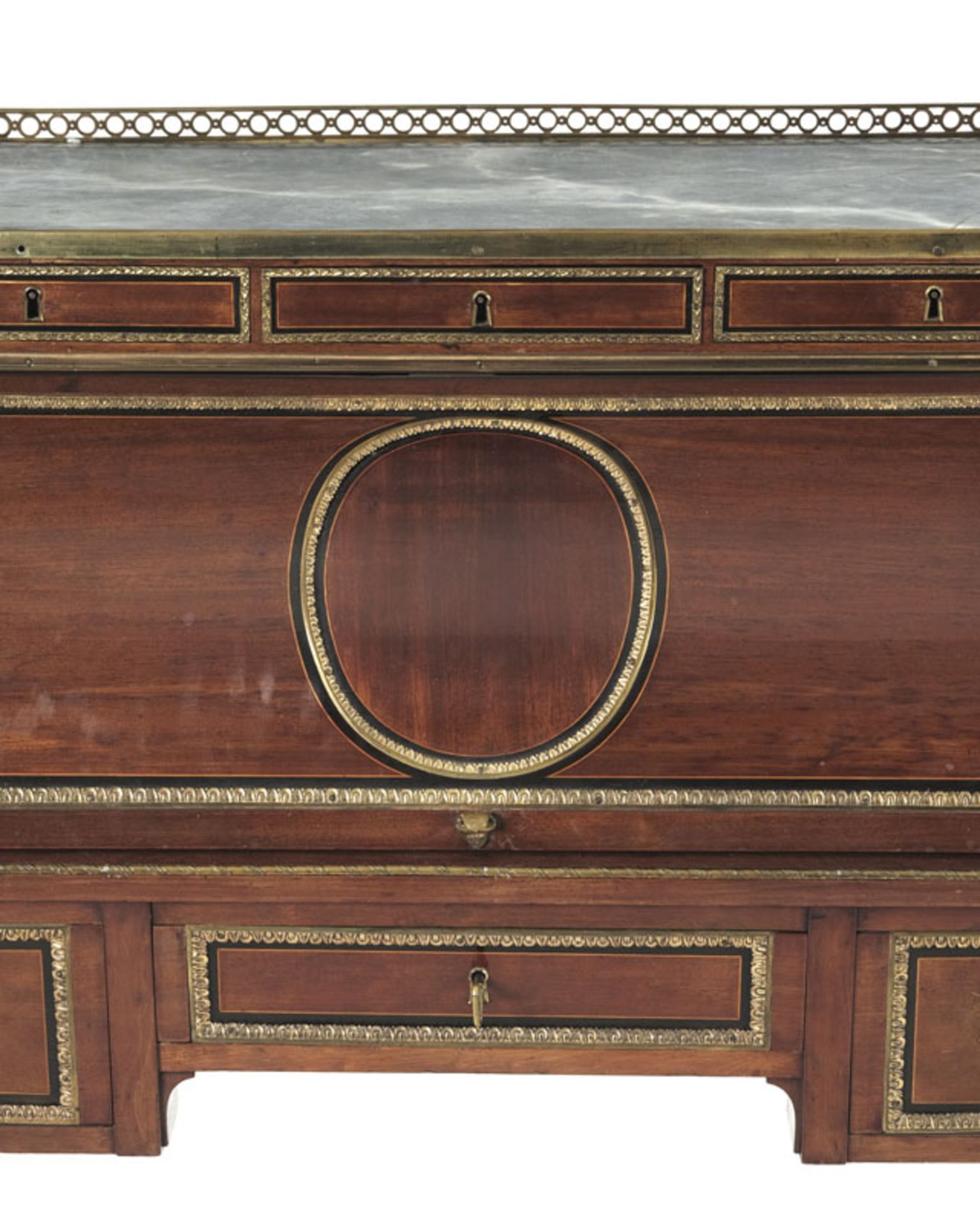 Bureau à cylindre d'époque Louis XVI estampillé J. STOCKEL, en placage d'acajou, ornementation en br - Bild 5 aus 5