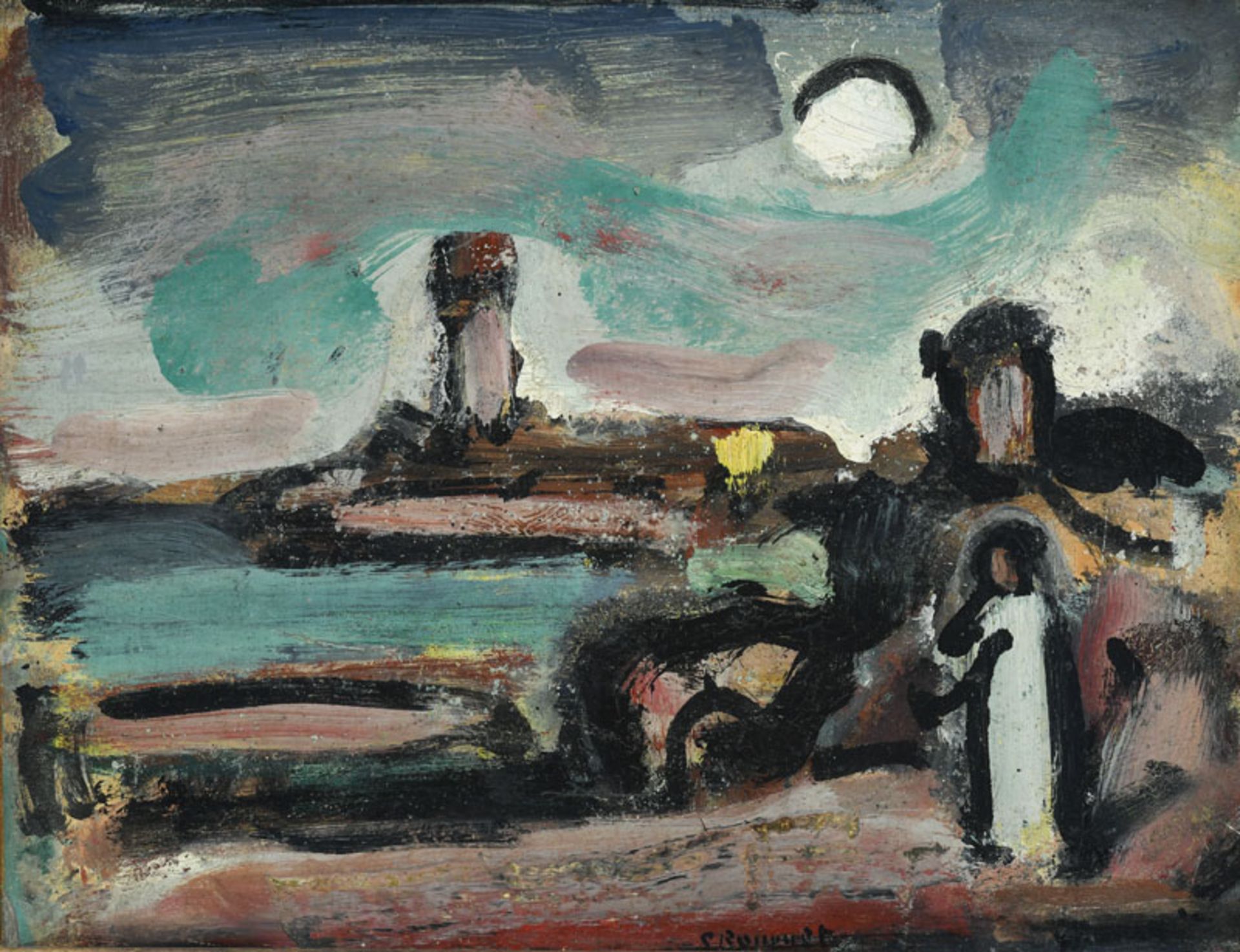 Georges Rouault (1871-1958), Paysage (clair de Lune) , c.1937, huile sur papier marouflée sur toile