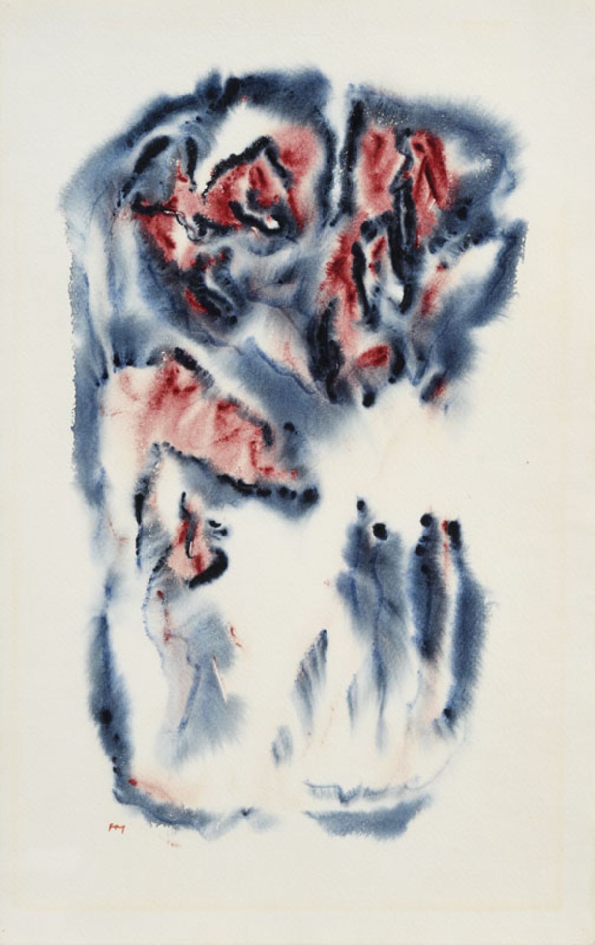 Henri Michaux (1899-1984), Composition, 1970, aquarelle sur papier, monogrammée, 50x31,5 cm