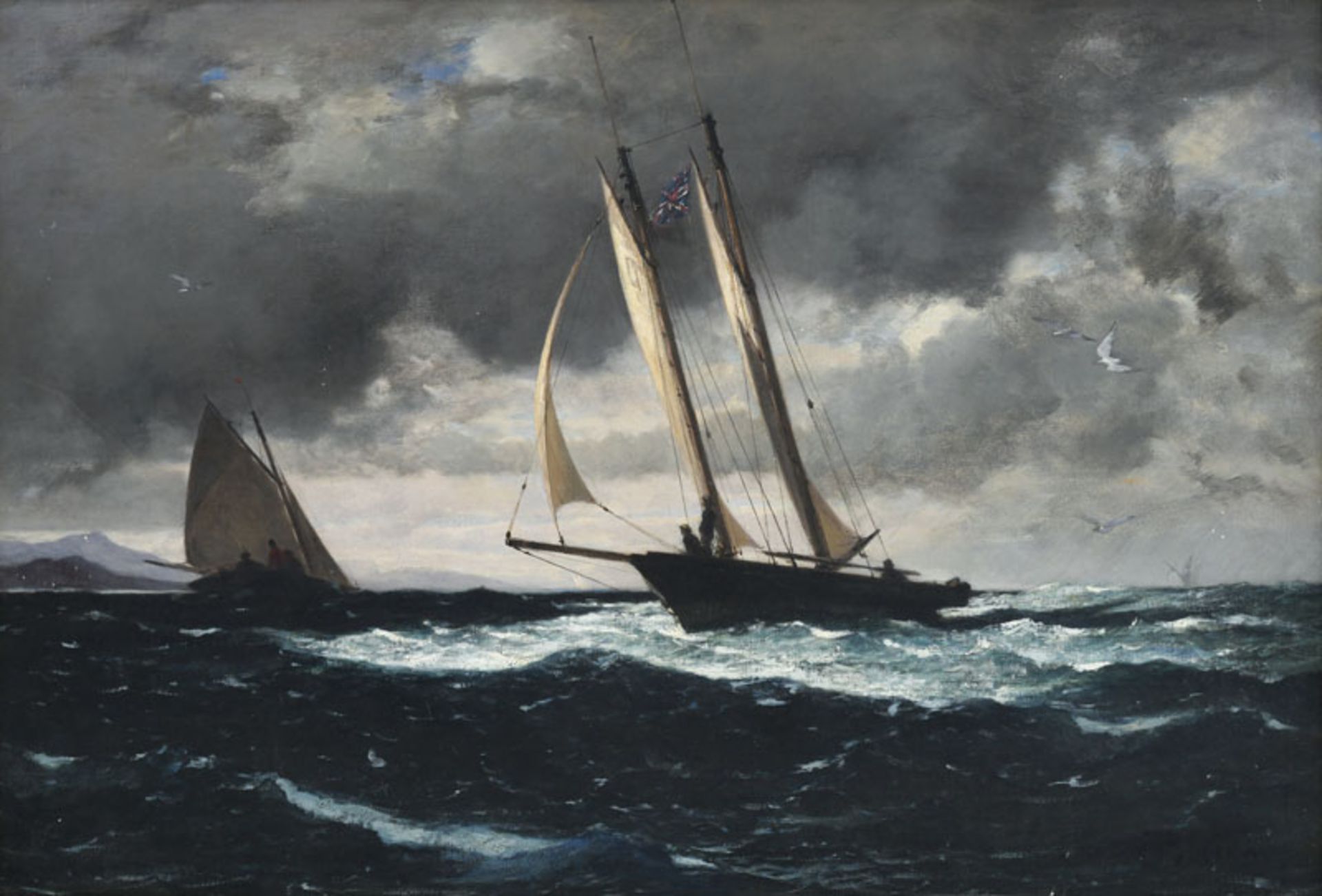 François Bocion (1828-1890), Gros temps sur le Léman , 1865, huile sur toile, signée, 56x82 cm