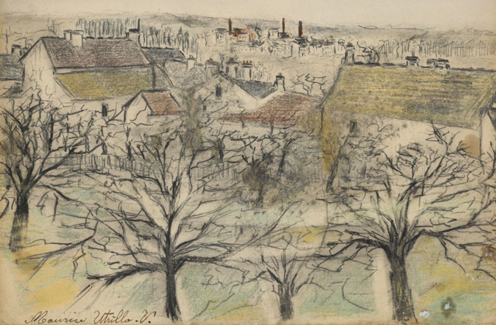 Maurice Utrillo (1883-1955), Paysage de Montmagny , c.1907, fusain, pastel et mine de plomb sur pap