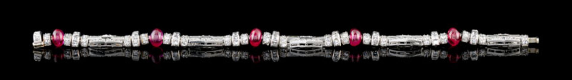 Verger Frères, 2 bracelets Art Déco articulé, platine à décor pavé de diamants et de billes de rubis - Image 3 of 5