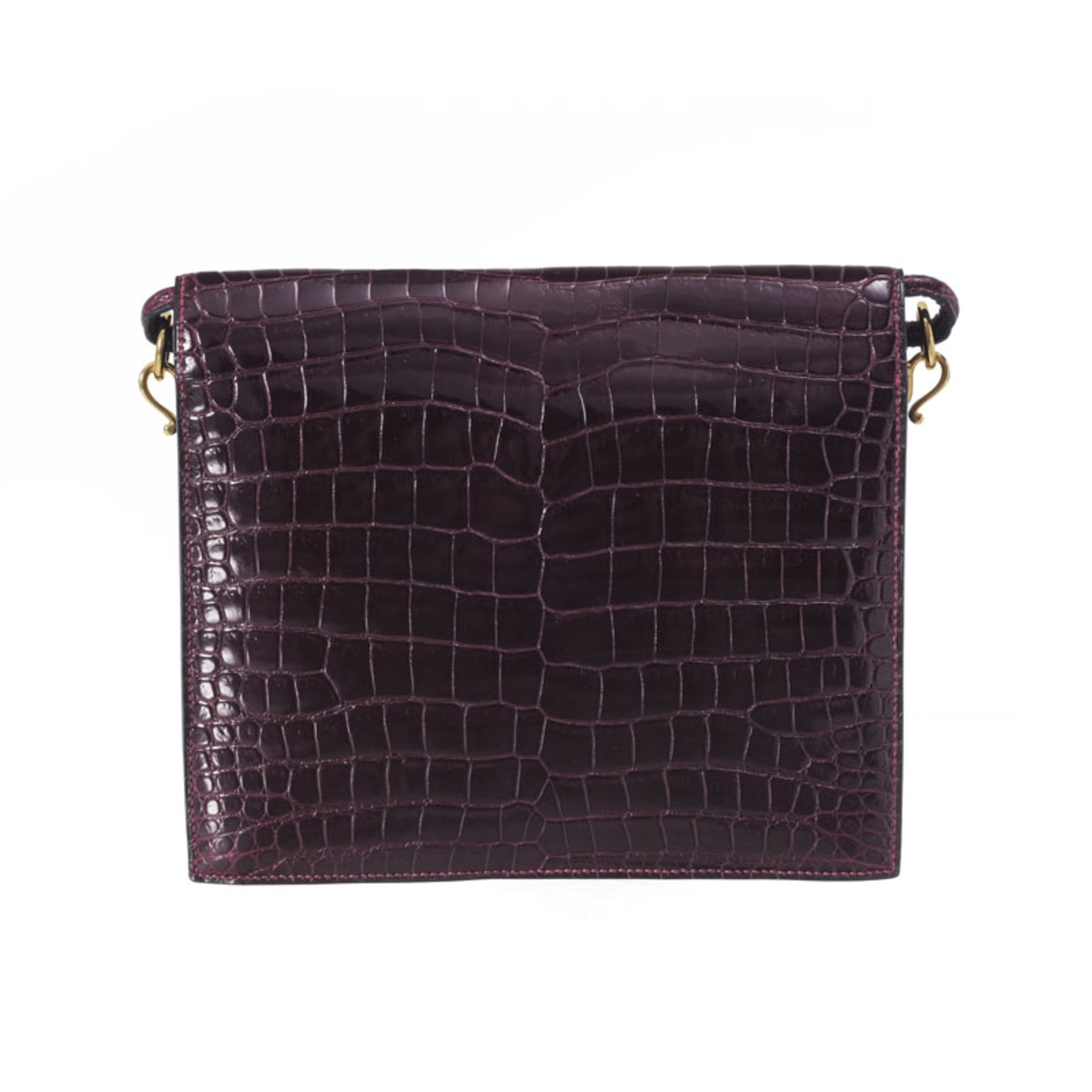 Hermès, sac Sequana en crocodile porosus bordeaux, année 1982, bouclerie plaquée or, housse, 19x21 c - Image 3 of 5