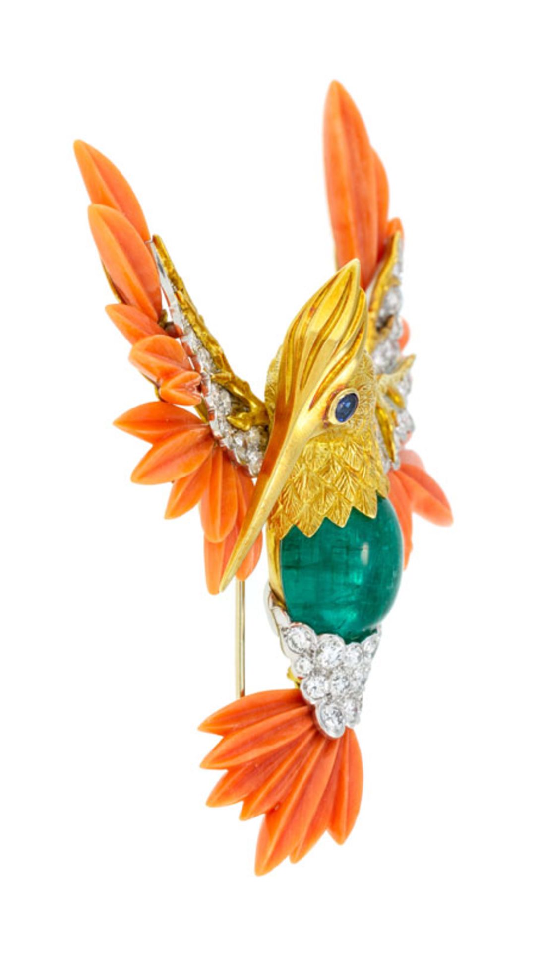 Piaget, broche or 750 et platine sylisant un colibri serti d'une émeraude, de diamants, d'un saphir - Image 3 of 7