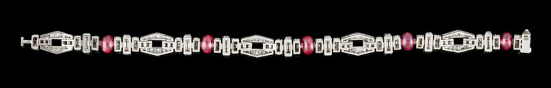 Verger Frères, 2 bracelets Art Déco articulé, platine à décor pavé de diamants et de billes de rubis - Image 4 of 5